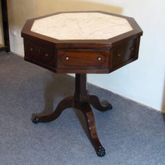 Mid-19th Century Italian Work Table in Solid Mahogany Wood with White Marble Top