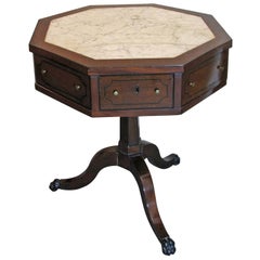 Mid-19th Century Italian Work Table in Solid Mahogany Wood with White Marble Top