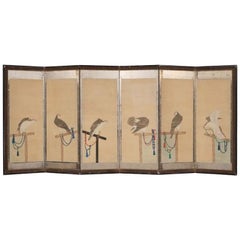 Mid 19th Century Japanese Polychrome Paper Painted Room Divider