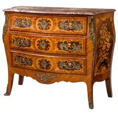 Mid-19th Century Kingwood Marquetry Bombe Commode