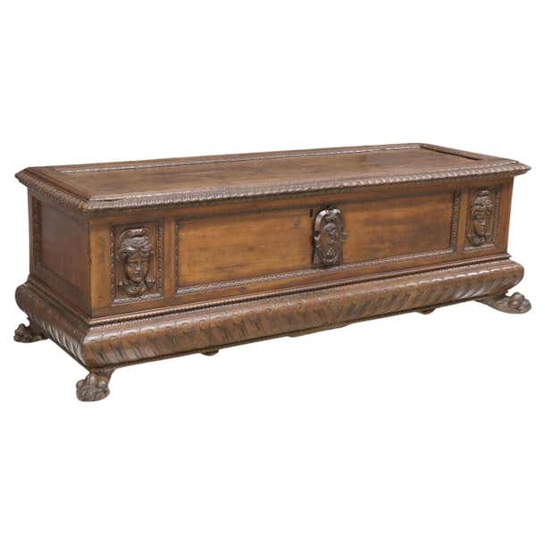 Italian Renaissance Rectangle Chest Mid 19th Century Large Antique Italian Renaissance Style Walnut Cassone ...