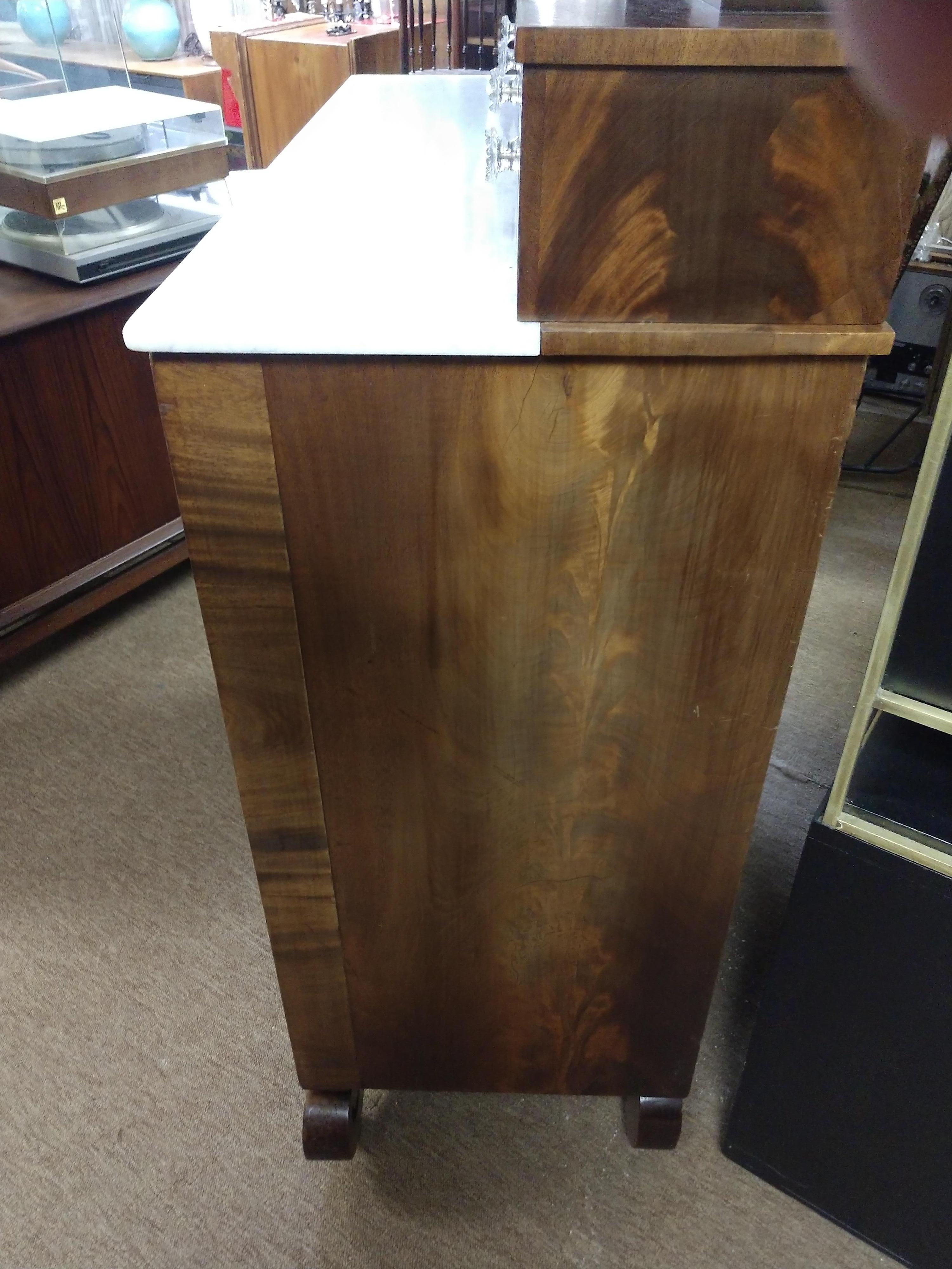 American Empire Mid-19th Century Large Empire Dresser with Mirror & Marble Top For Sale