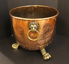 Mid-19th Century Large English Copper & Brass Log Bucket or Jardiniere