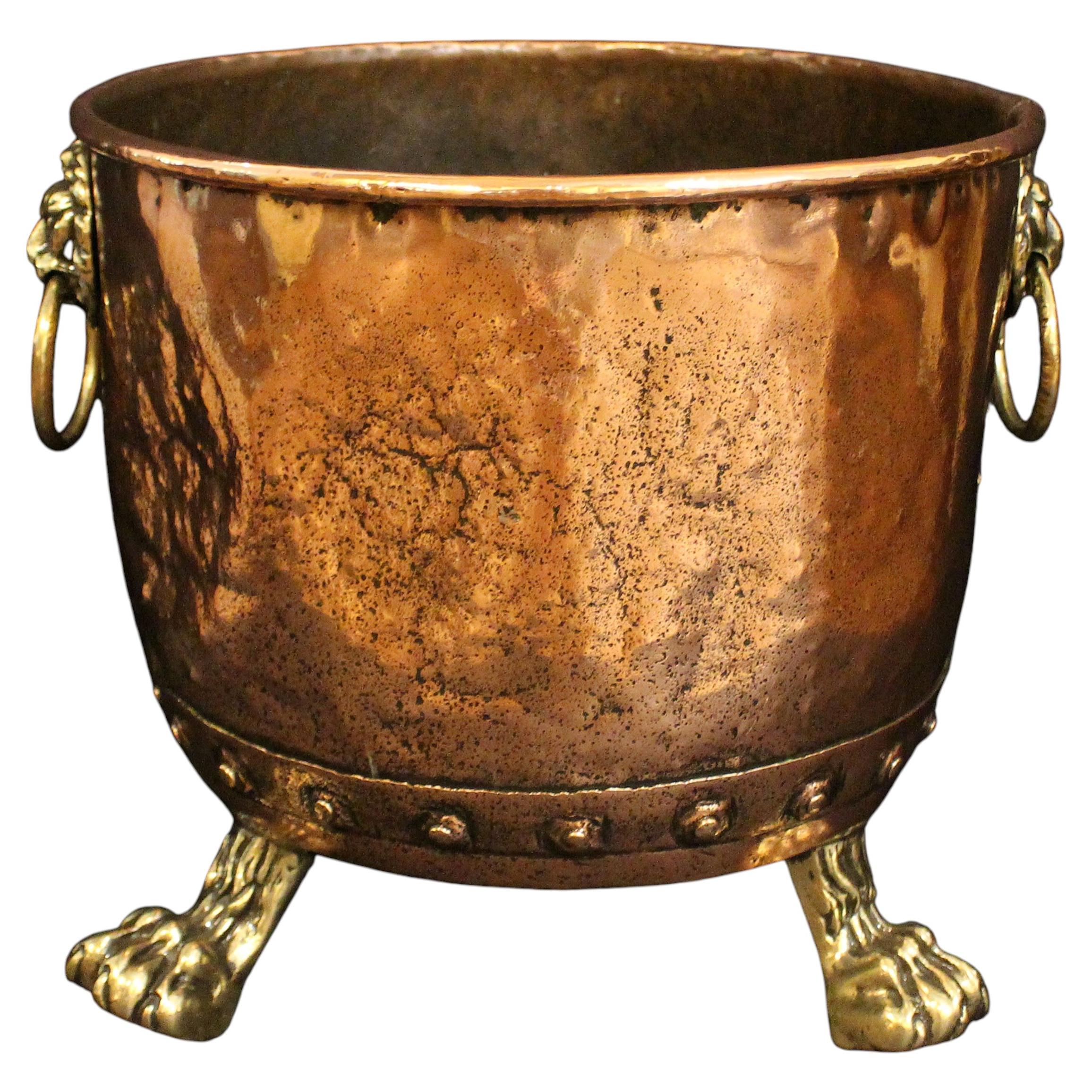 Mid-19th Century Large English Copper & Brass Log Bucket or Jardiniere