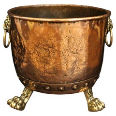 Mid-19th Century Large English Copper & Brass Log Bucket or Jardiniere