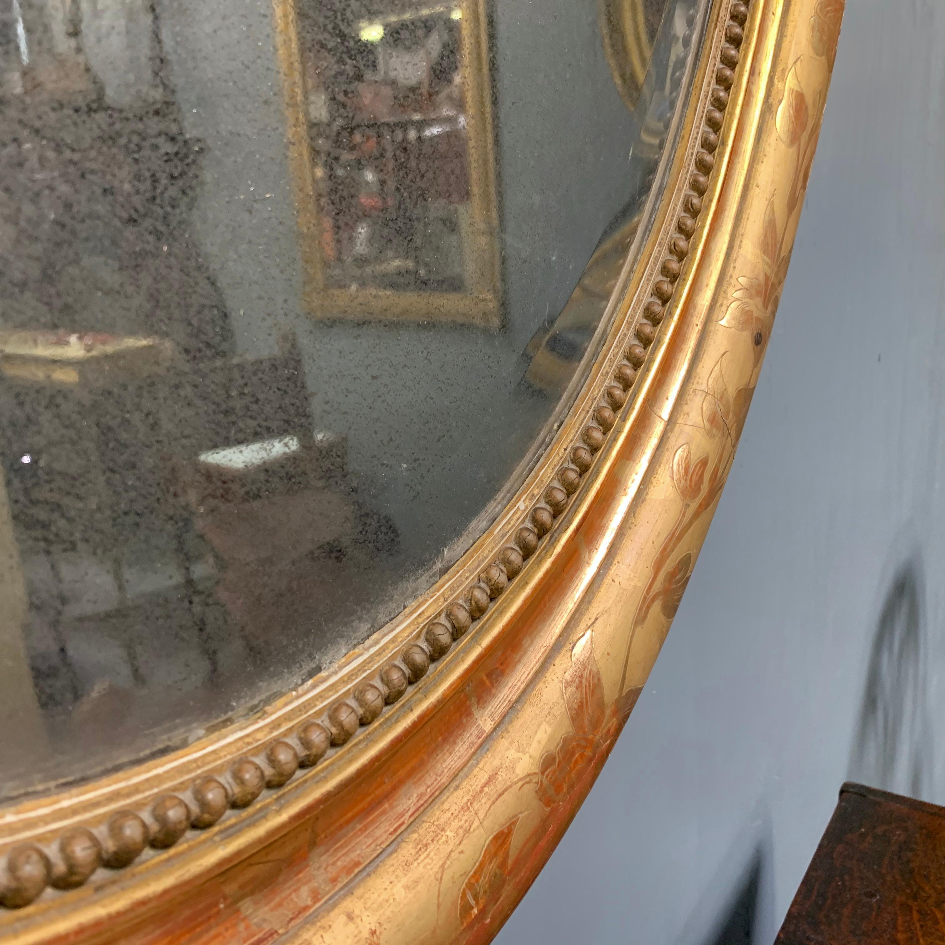 Mid-19th Century Large French Oval Gilt Mirror with Ribbon Cartouche 3