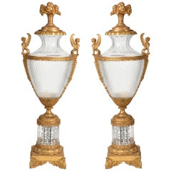 Mid-19th Century Large Matching Pair of Bronze or Cut Glass Urns
