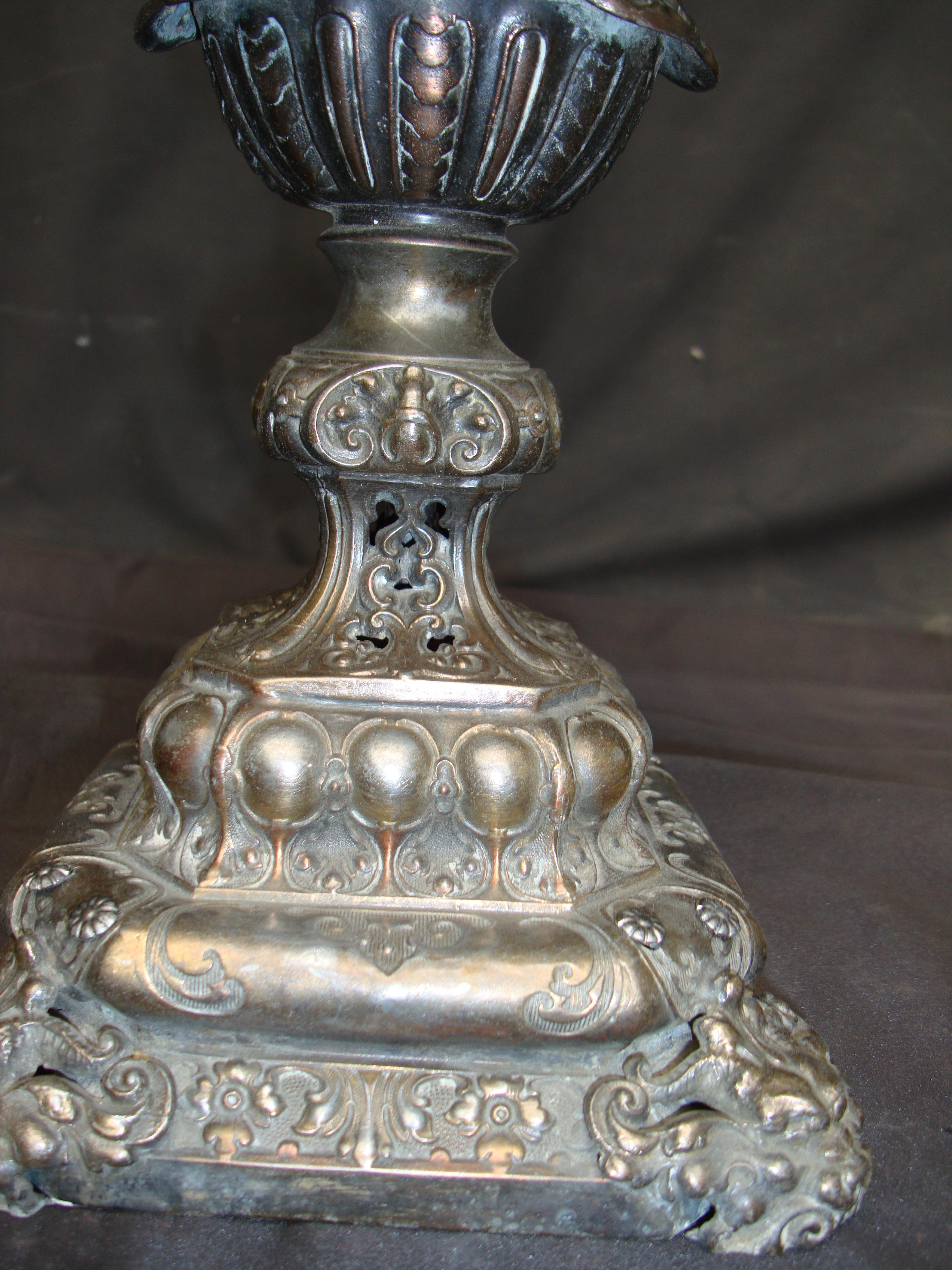 French Mid-19th Century Large Mercury Glass Witch Ball, on Metal Base For Sale