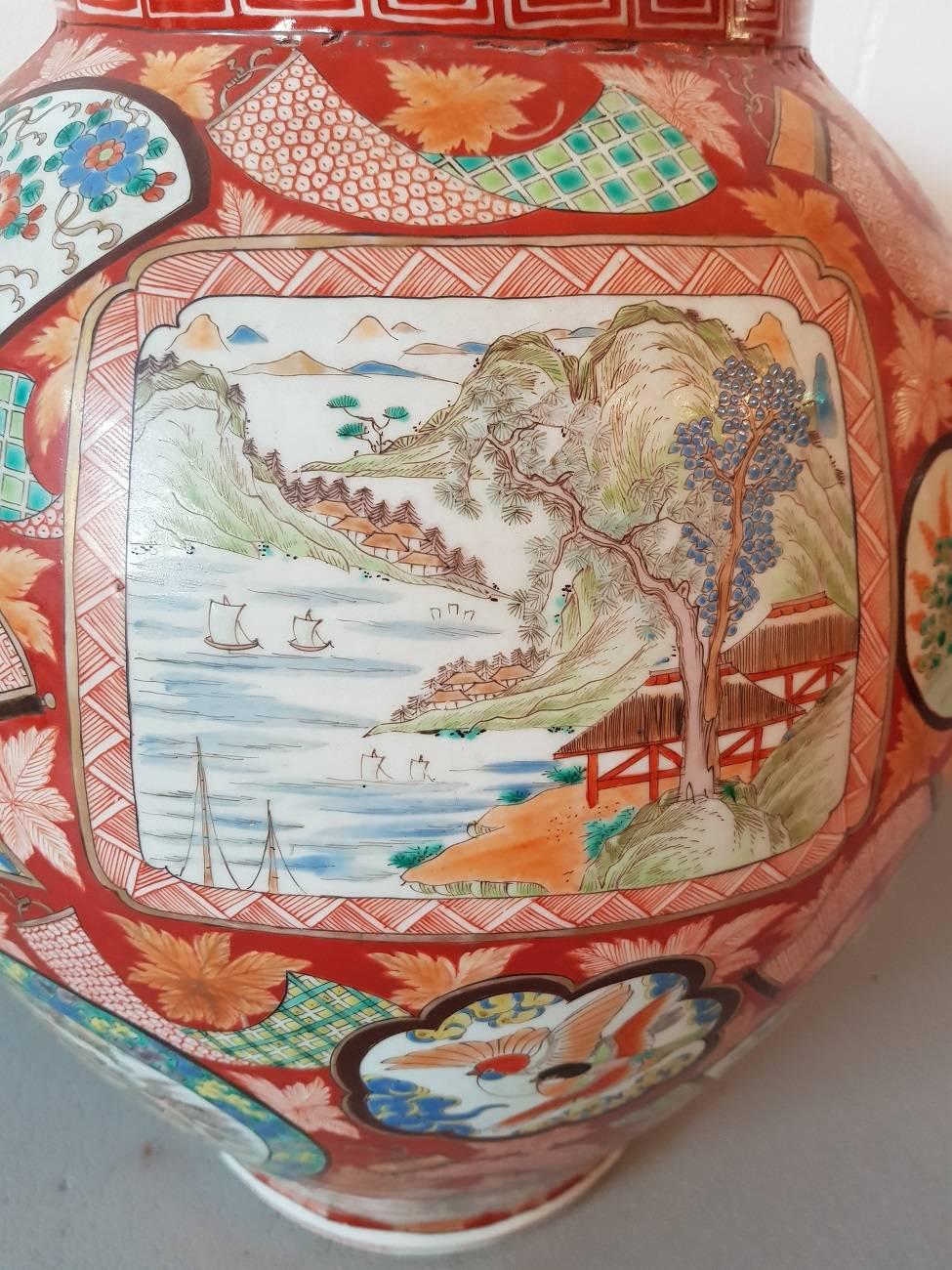Hand-Painted Mid-19th Century Large Model Japanese Imari Style Art Vase