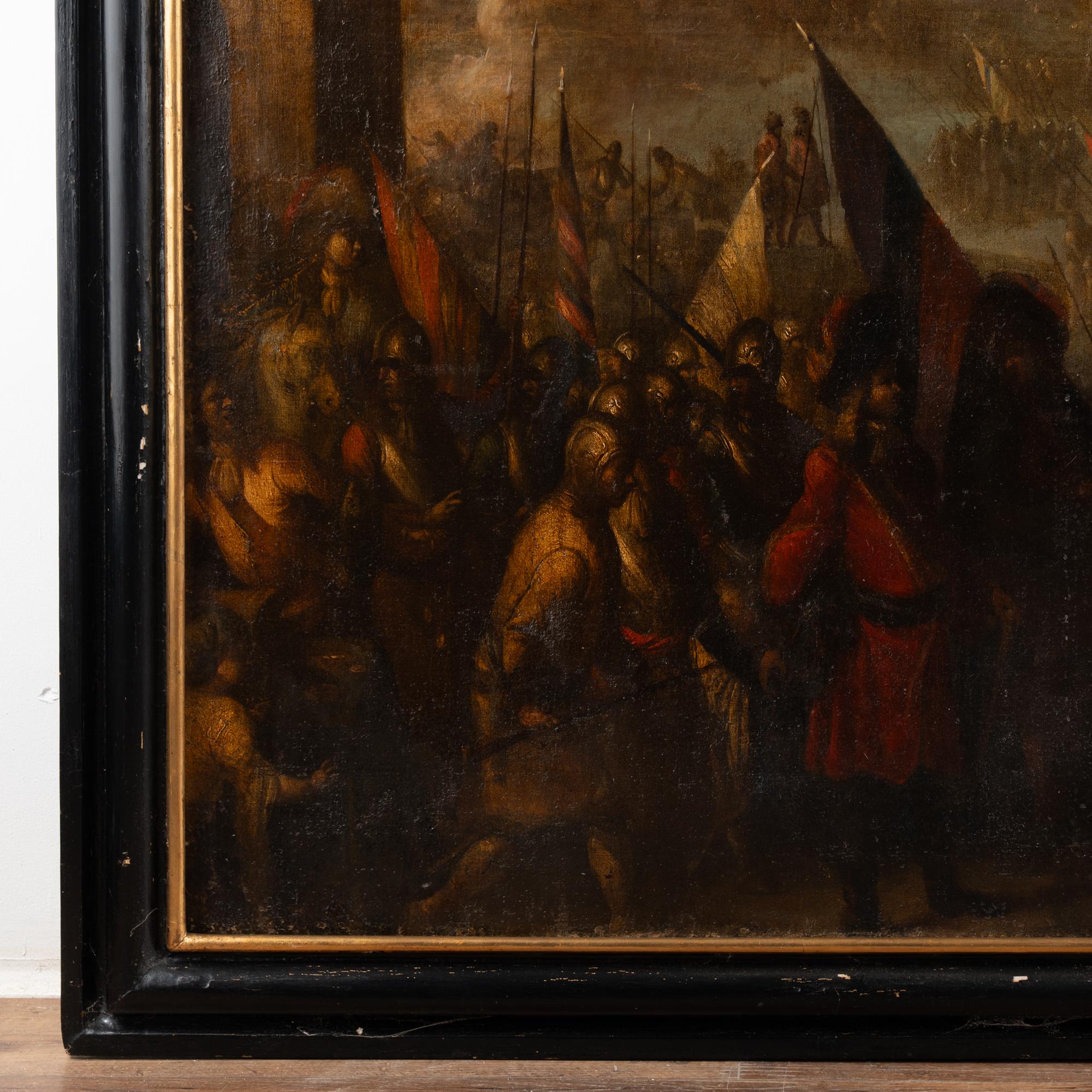 Grande peinture originale sur toile du milieu du 19e siècle représentant une scène de bataille en vente 4