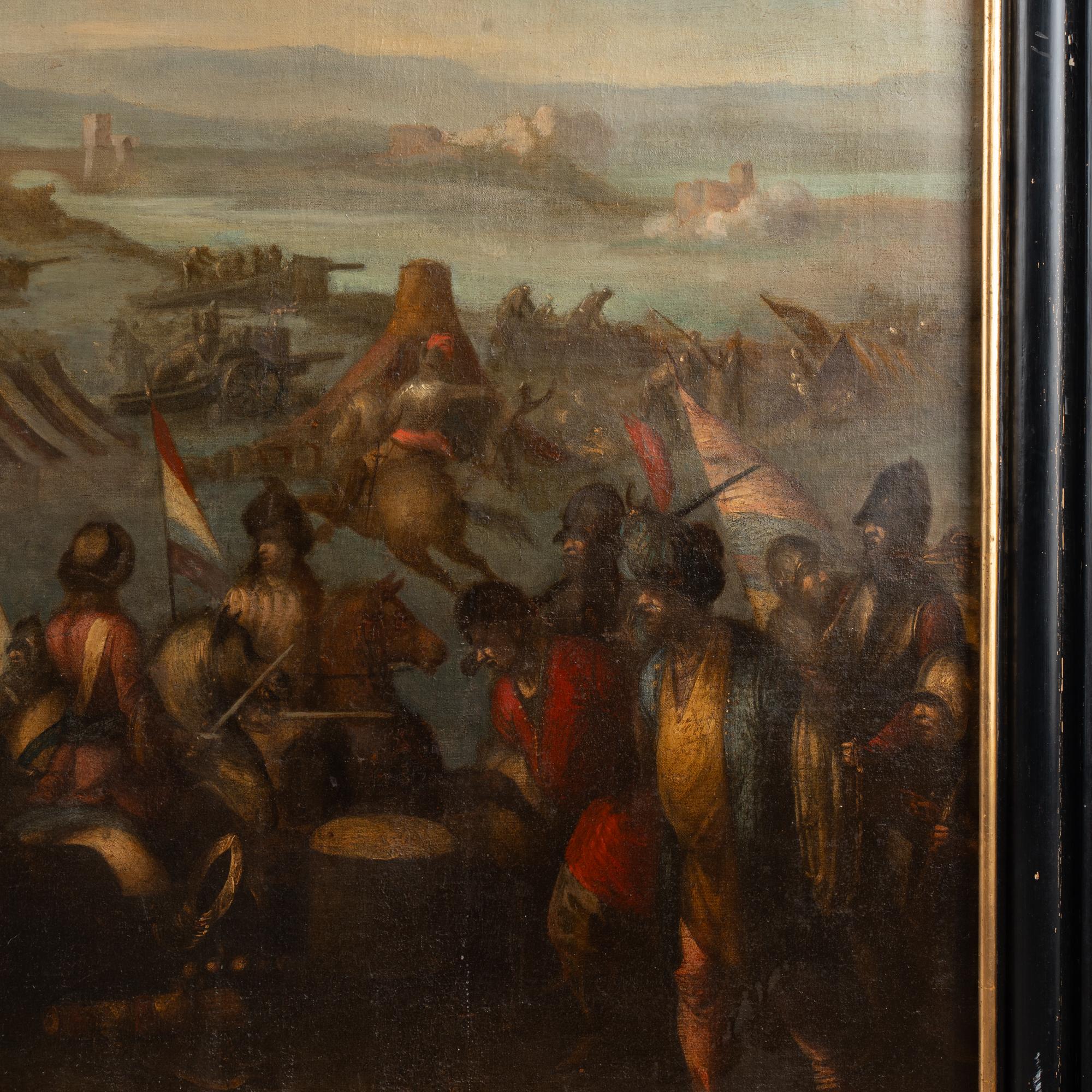 Grande peinture originale sur toile du milieu du 19e siècle représentant une scène de bataille en vente 5