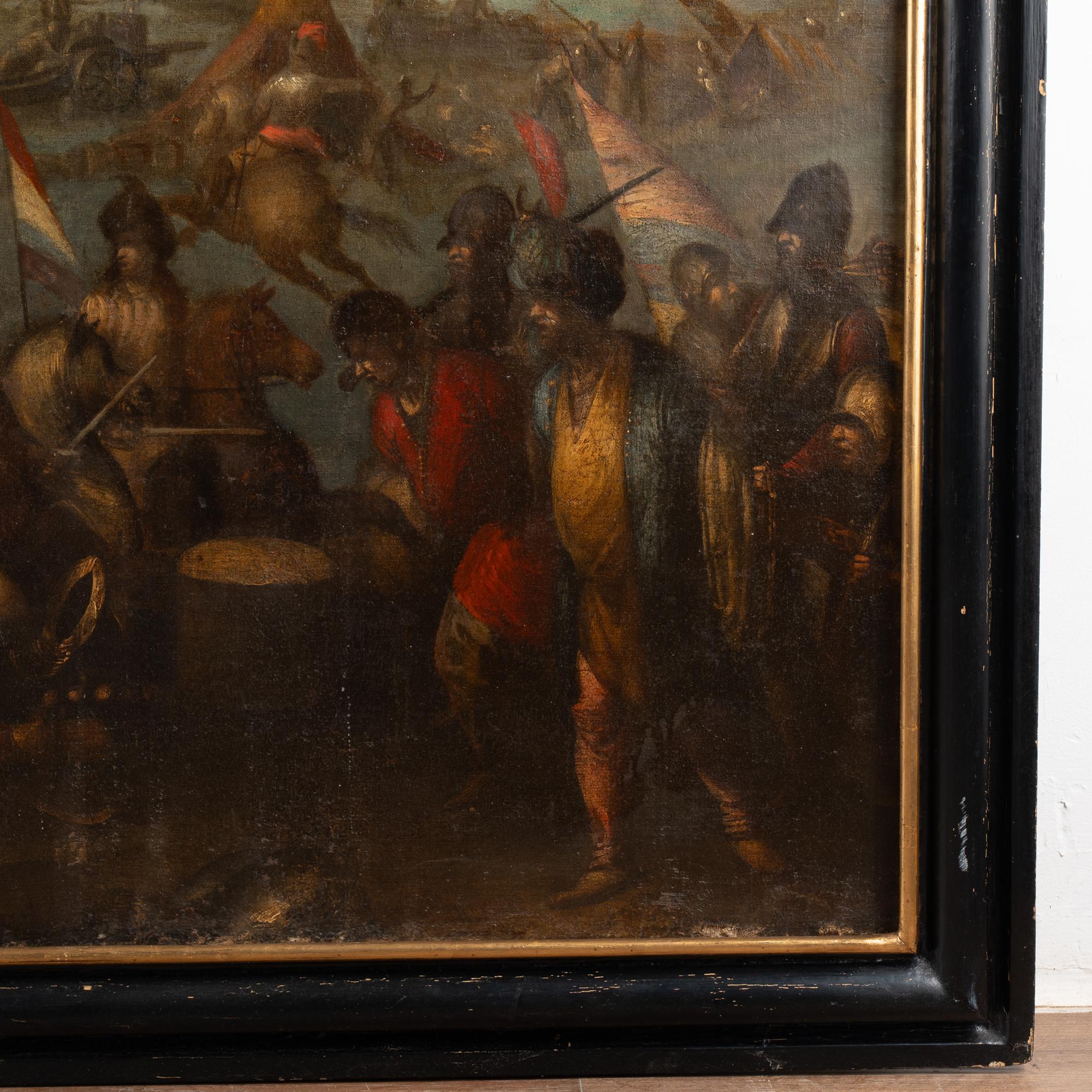 Grande peinture originale sur toile du milieu du 19e siècle représentant une scène de bataille en vente 6