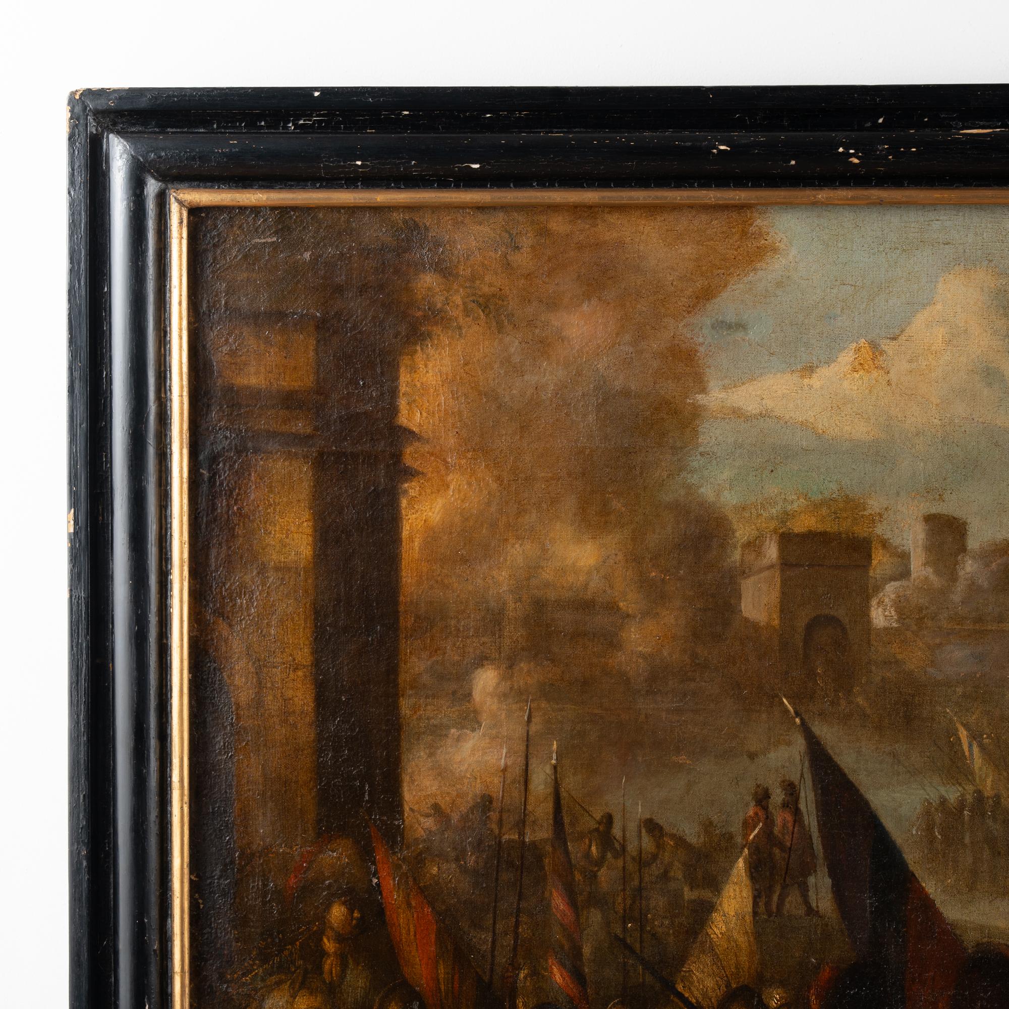 Danois Grande peinture originale sur toile du milieu du 19e siècle représentant une scène de bataille en vente