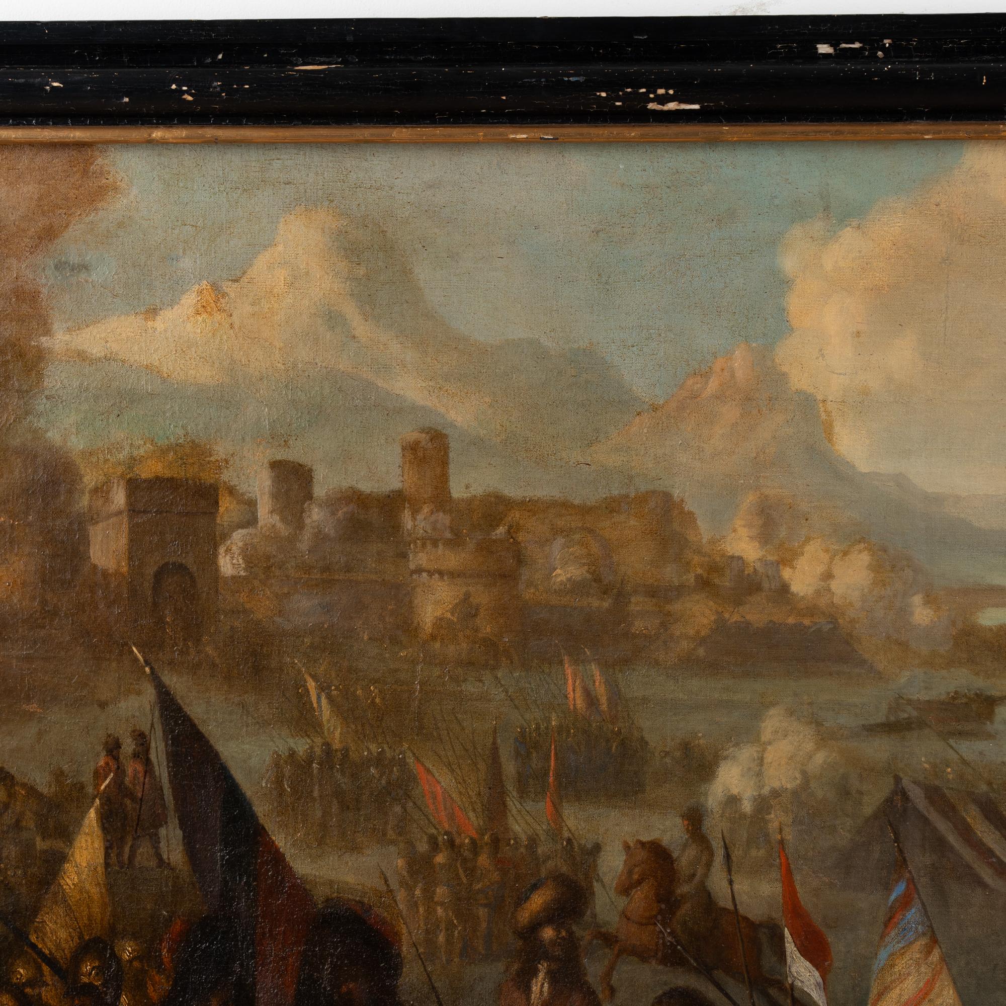 Grande peinture originale sur toile du milieu du 19e siècle représentant une scène de bataille État moyen - En vente à Round Top, TX