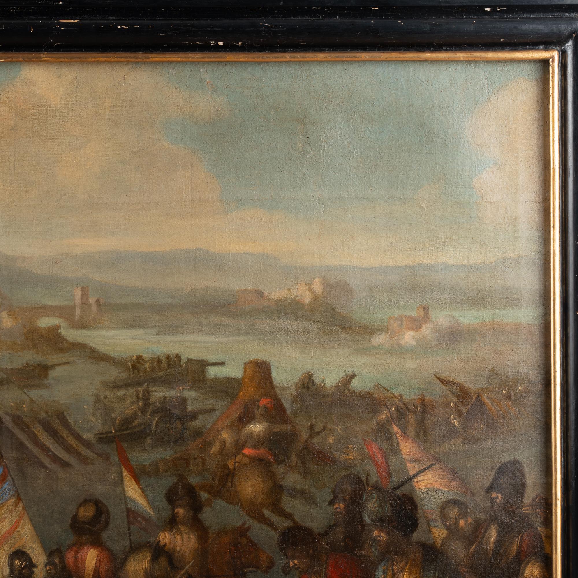 XIXe siècle Grande peinture originale sur toile du milieu du 19e siècle représentant une scène de bataille en vente