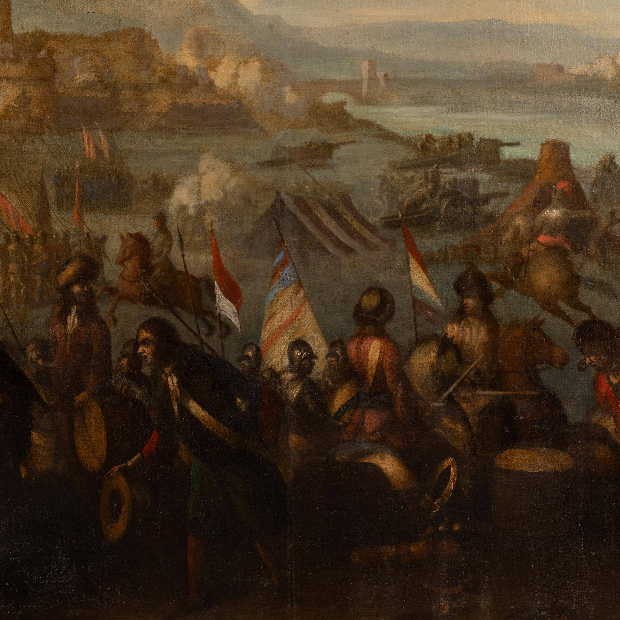 Grande peinture originale sur toile du milieu du 19e siècle représentant une scène de bataille en vente 1