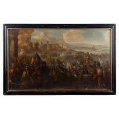 Mid 19th Century Large Original Oil on Canvas Painting of Battle Scene Surrender