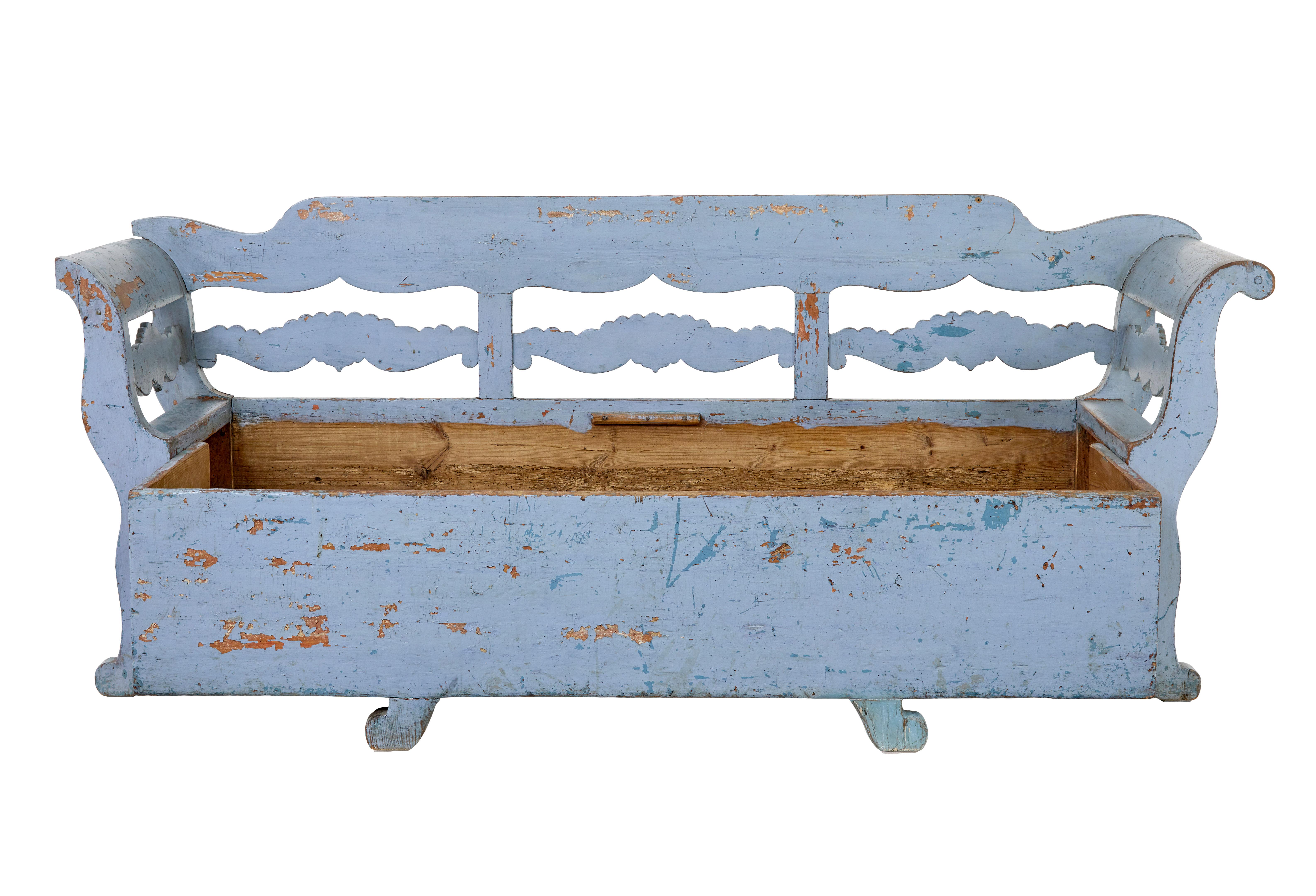 Hand-Carved Mid 19th century large painted Swedish bench