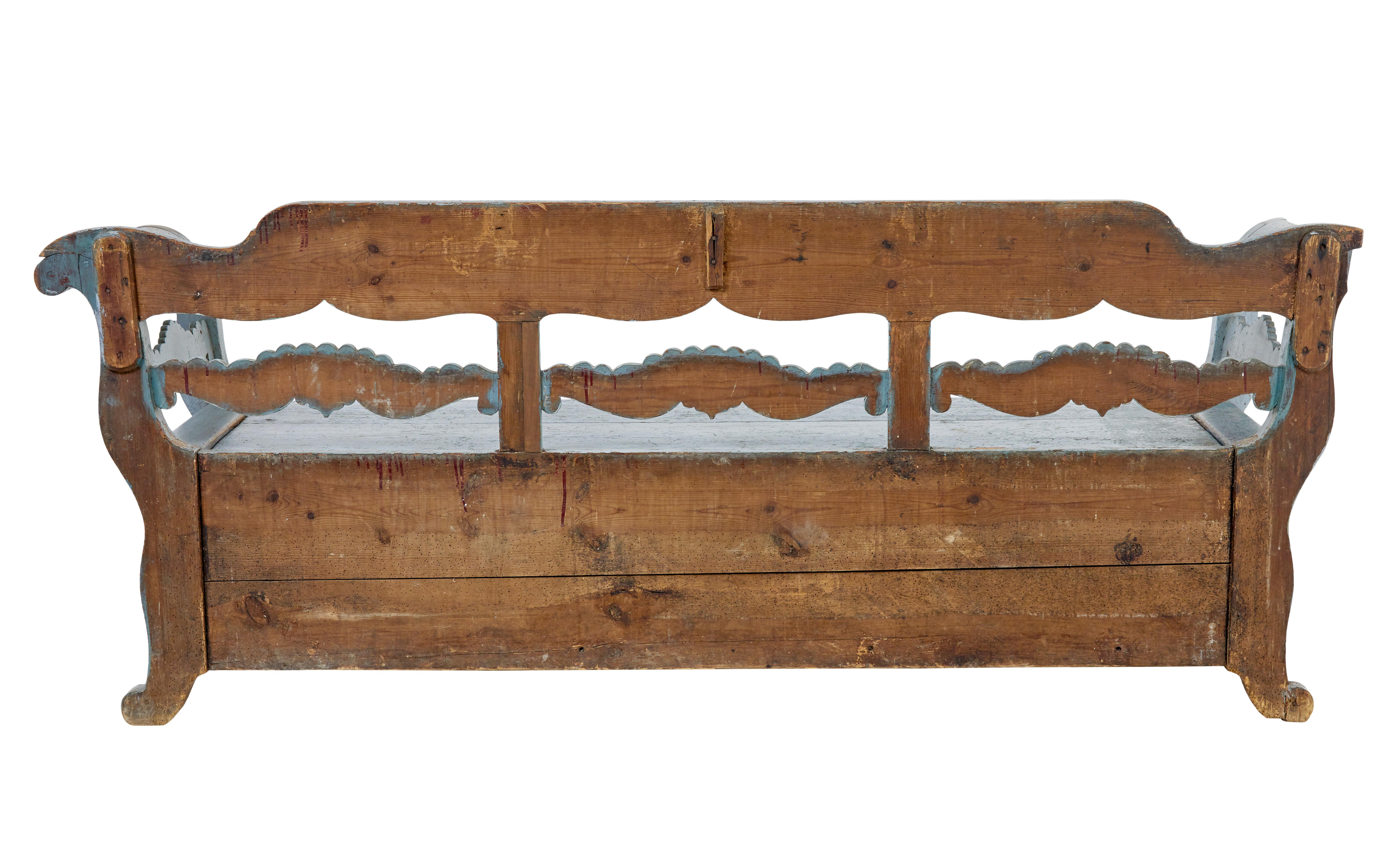 19th Century Mid 19th century large painted Swedish bench