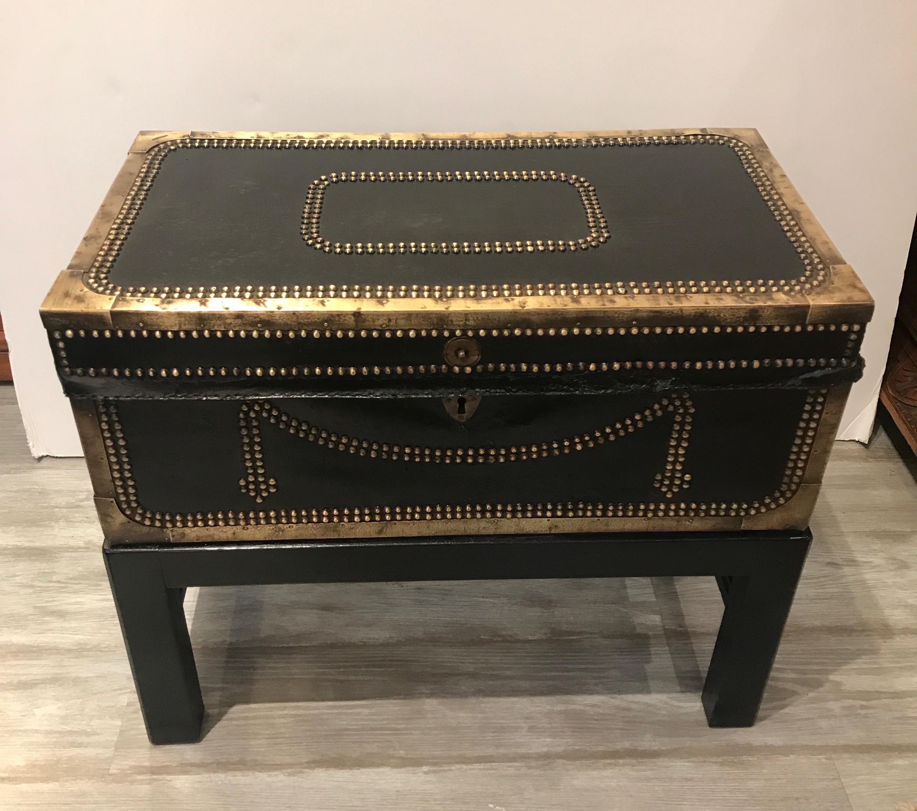 Mid-19th Century Leather and Brass Mounted Box on Stand 7
