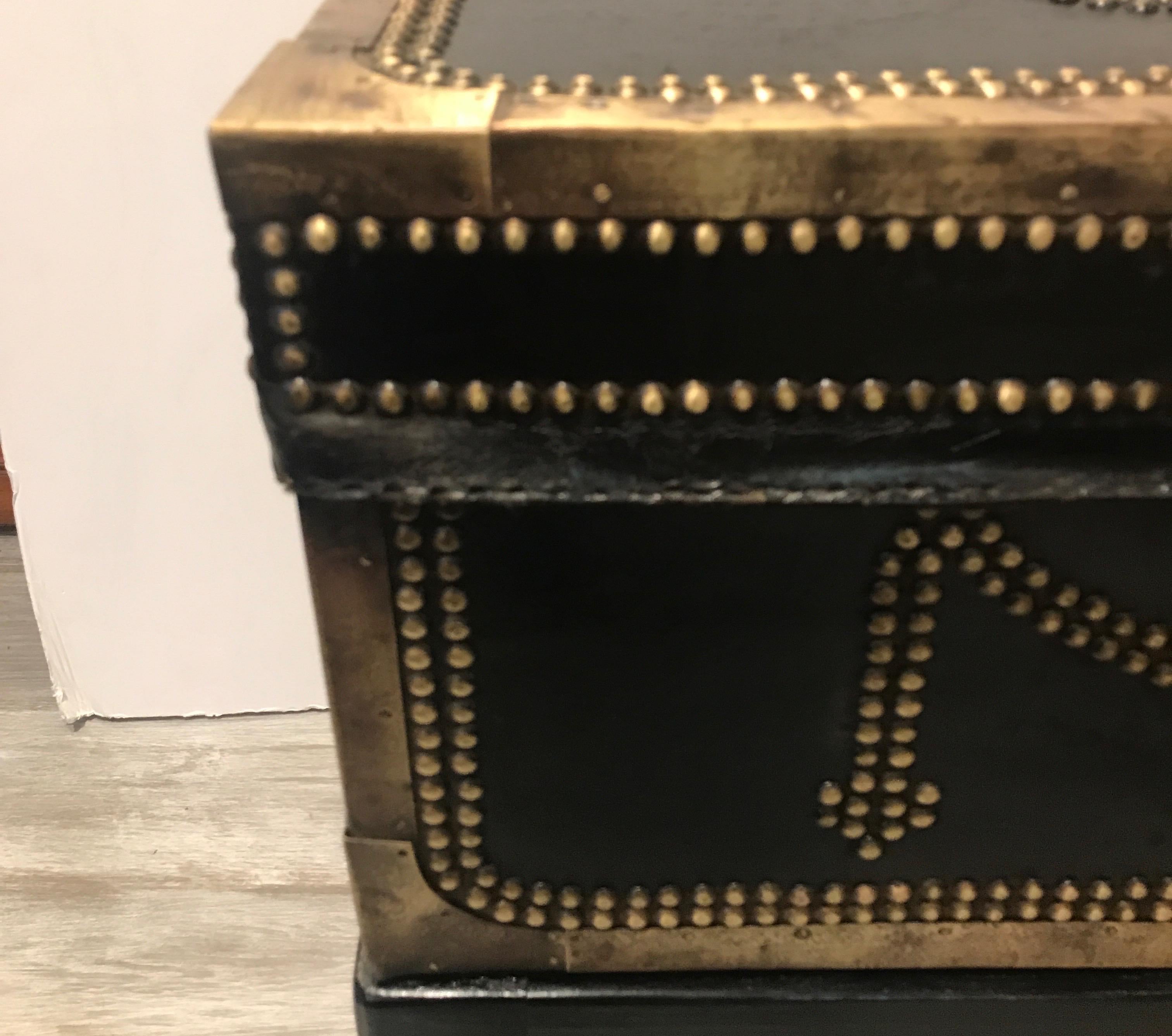 Mid-19th Century Leather and Brass Mounted Box on Stand In Good Condition In Lambertville, NJ