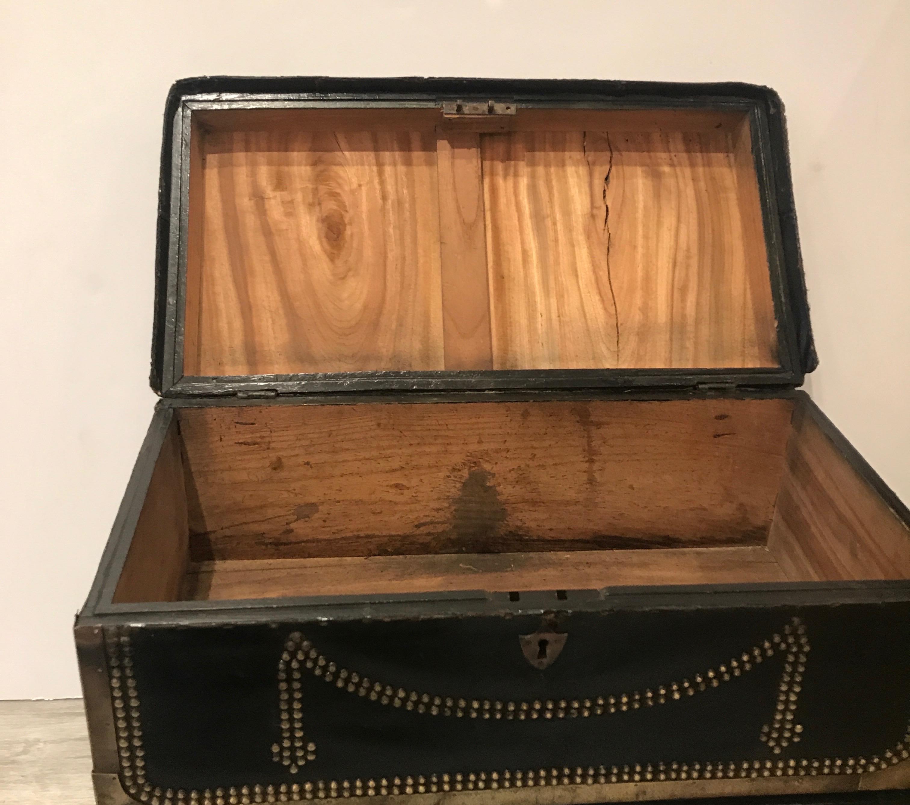 Mid-19th Century Leather and Brass Mounted Box on Stand 1