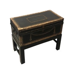 Antique Mid-19th Century Leather and Brass Mounted Box on Stand