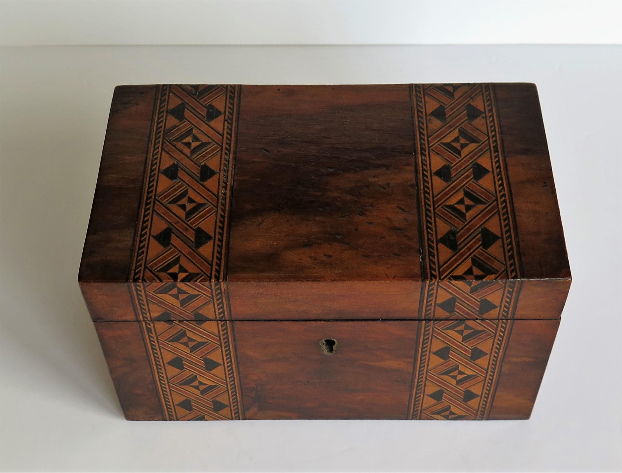 Hand-Crafted Mid-19th Century Lidded Box Walnut with Parquetry Mosaic Inlay, Mid Victorian