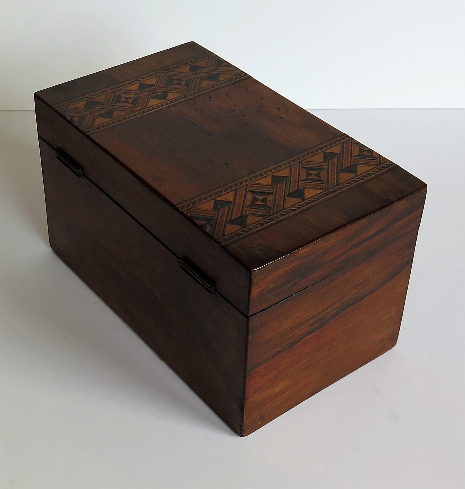 Mid-19th Century Lidded Box Walnut with Parquetry Mosaic Inlay, Mid Victorian 1