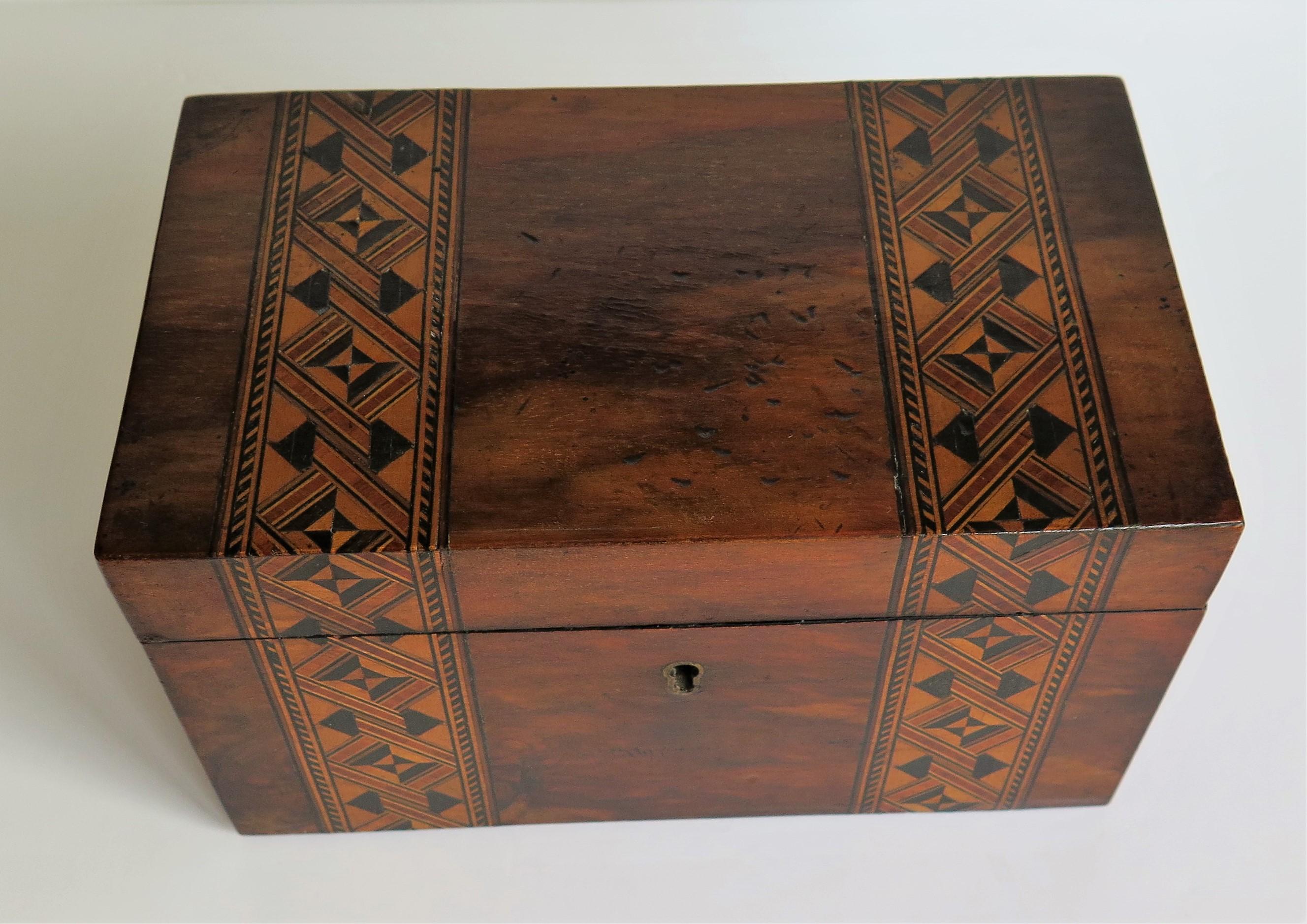 Mid-19th Century Lidded Box Walnut with Parquetry Mosaic Inlay, Mid Victorian 2