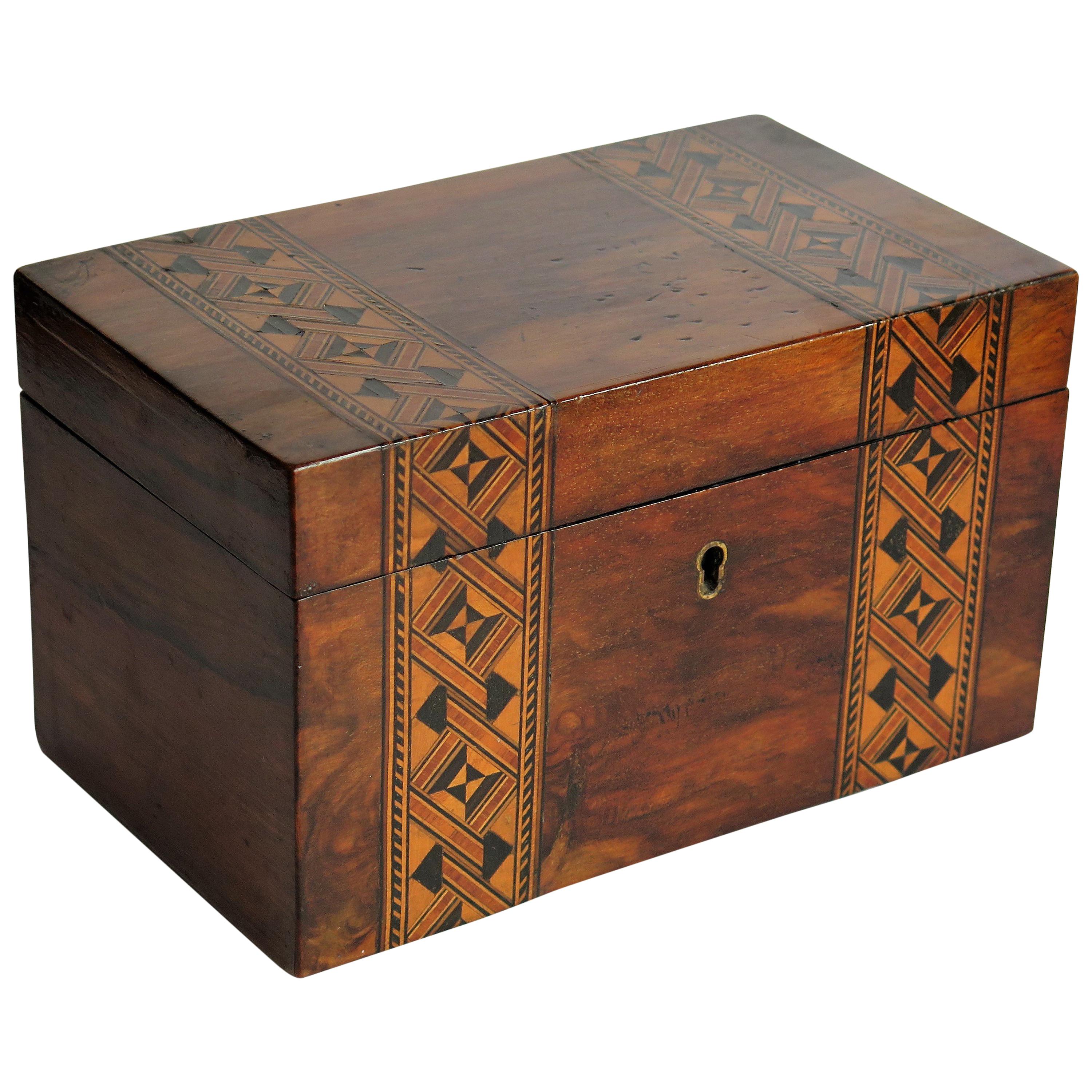 Mid-19th Century Lidded Box Walnut with Parquetry Mosaic Inlay, Mid Victorian