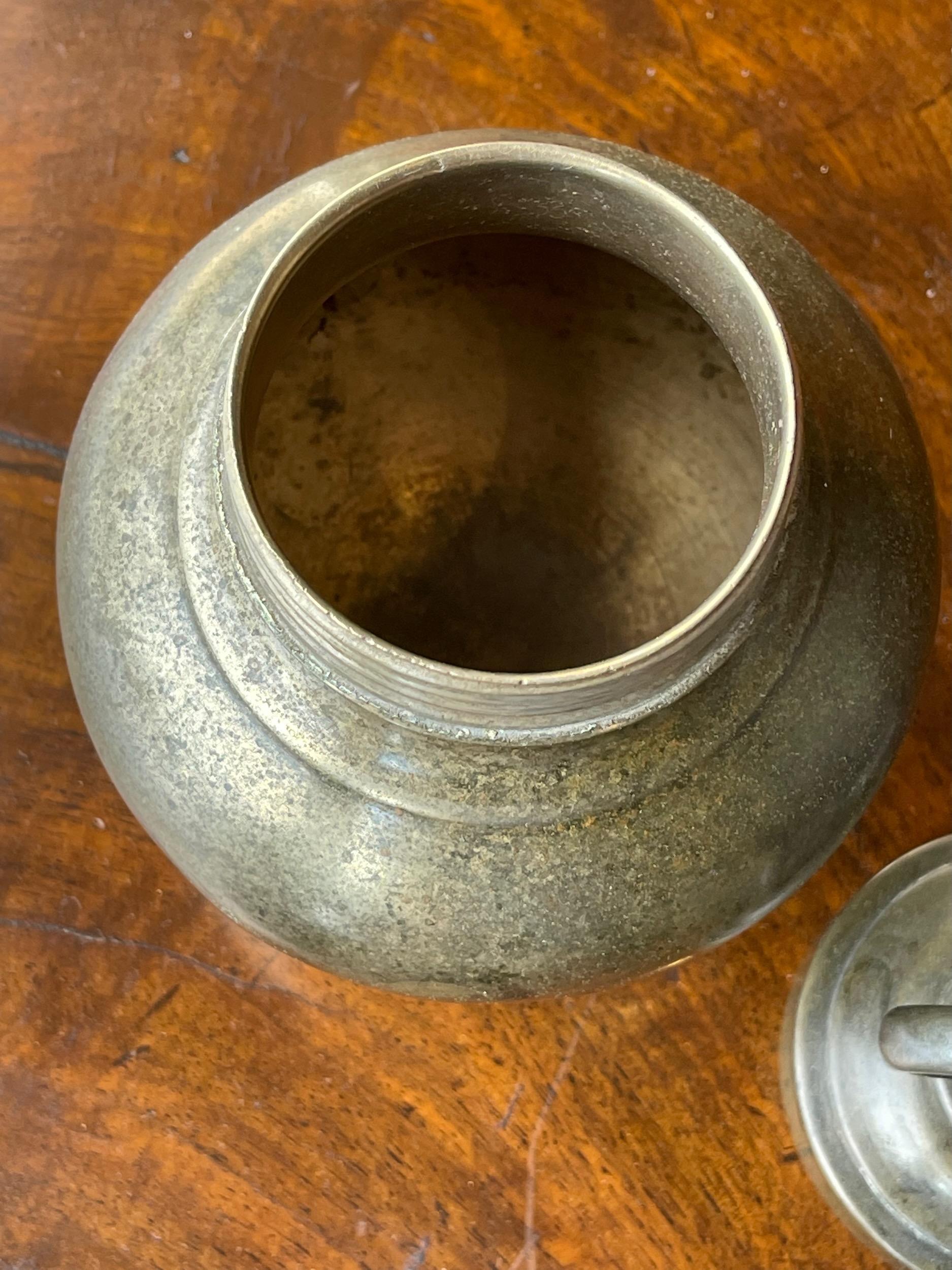 Mid 19th Century Lidded Brass Container In Good Condition For Sale In Charlottesville, VA