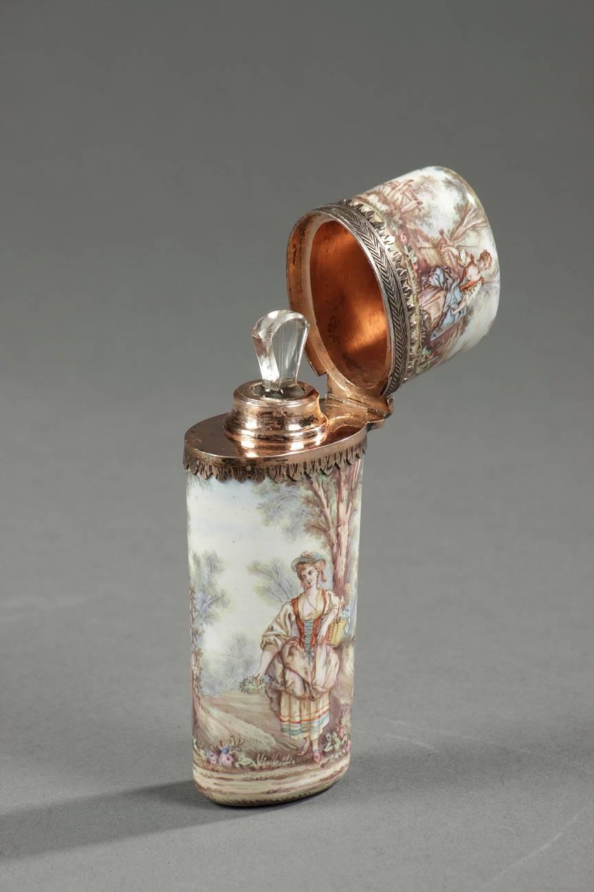 Mitte des 19. Jahrhunderts Limoges-Emailleflasche (Louis XV.) im Angebot