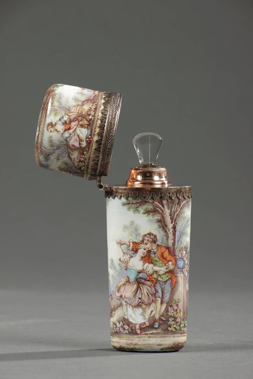 French Mid-19th Century Limoges Enamel Flask For Sale