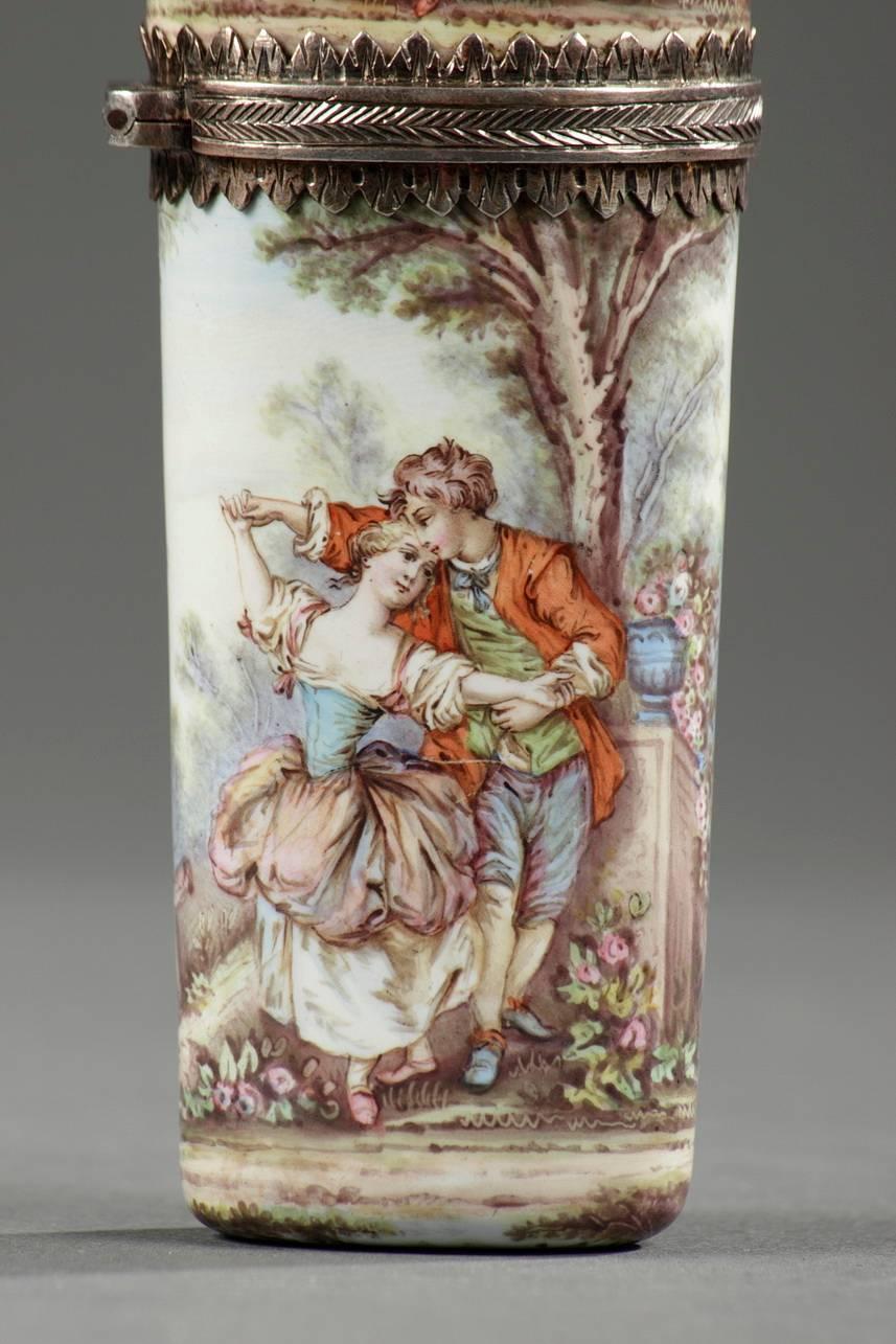 Silver Mid-19th Century Limoges Enamel Flask For Sale