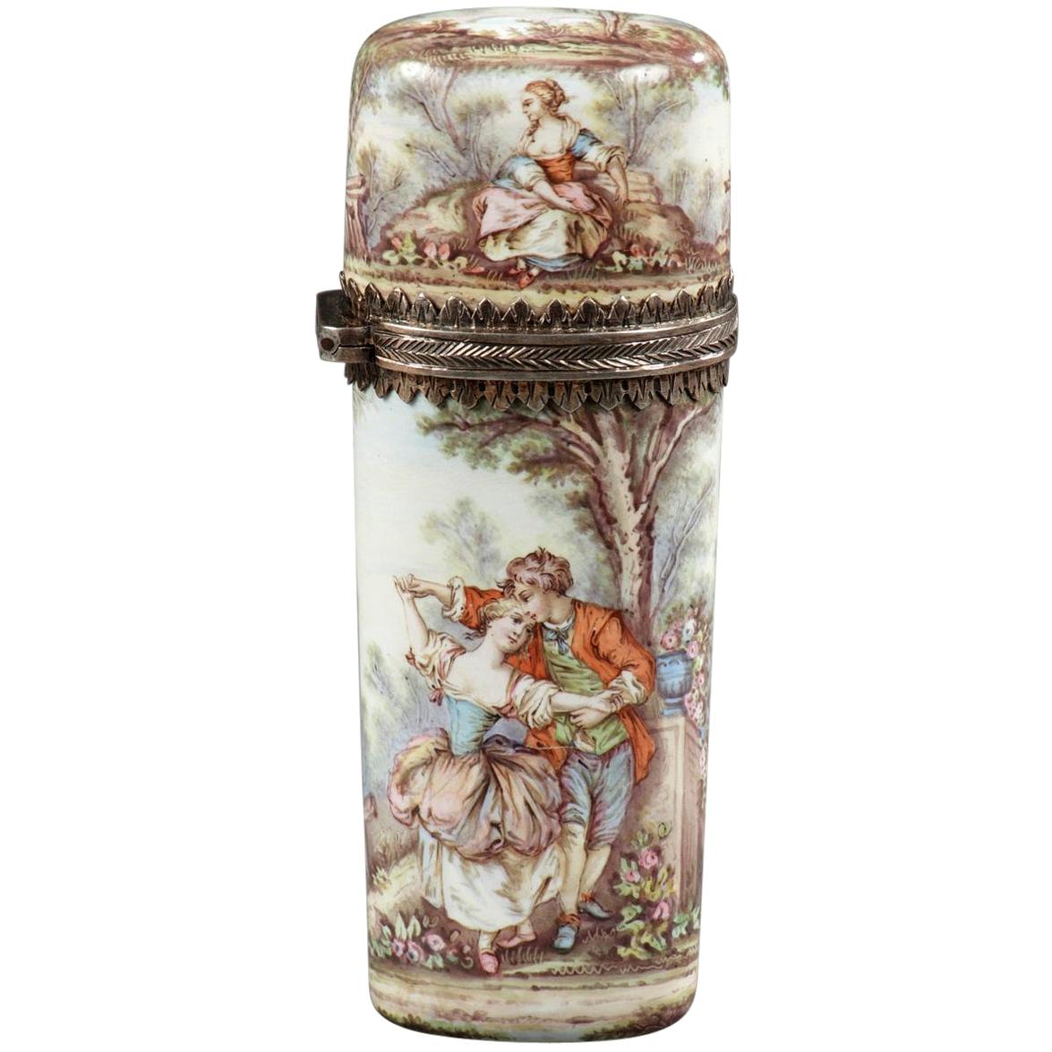 Mid-19th Century Limoges Enamel Flask For Sale