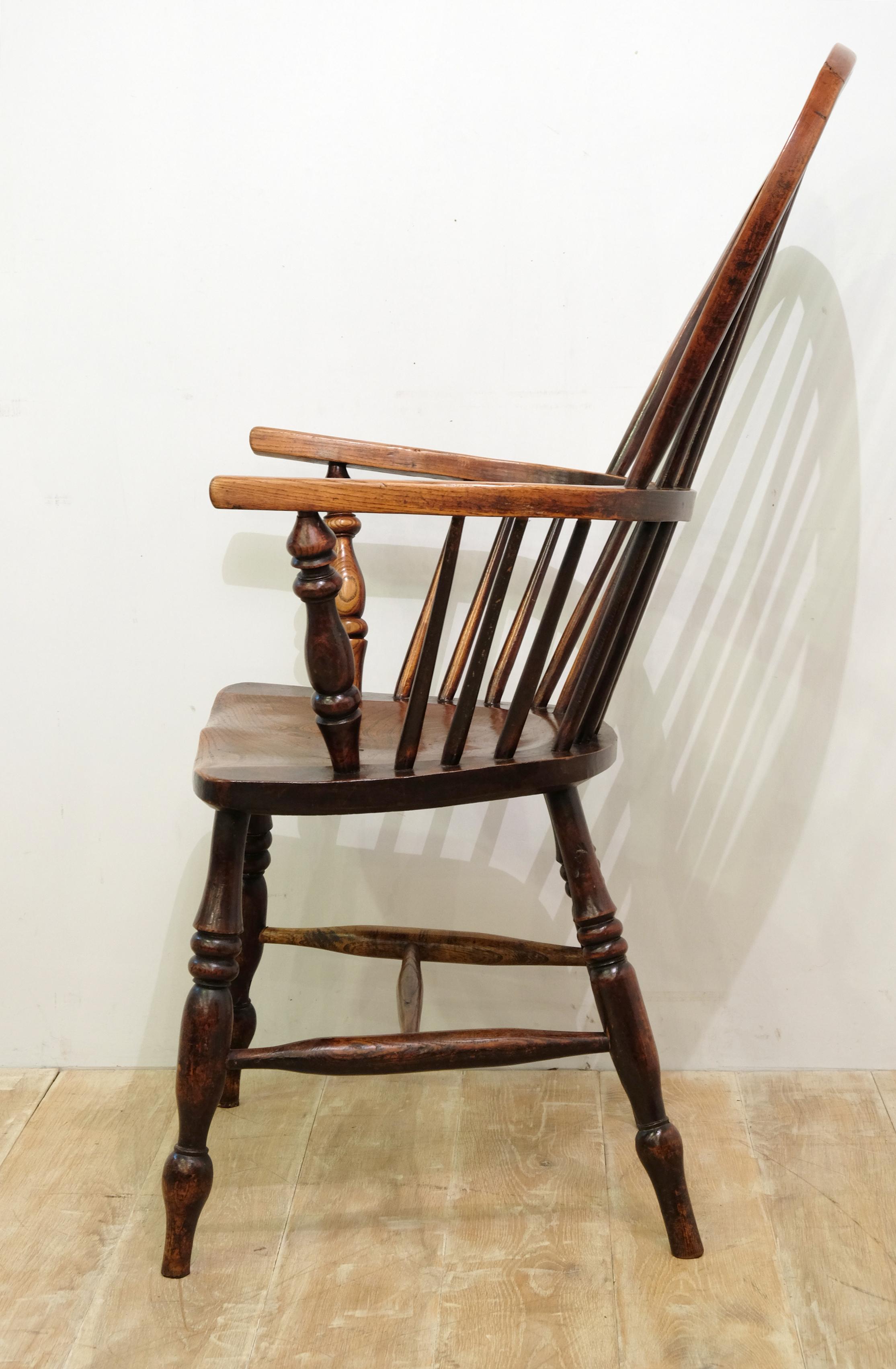 Victorian Mid-19th Century Lincolnshire Stick Back Windsor Chair in Ash and Elm, Original