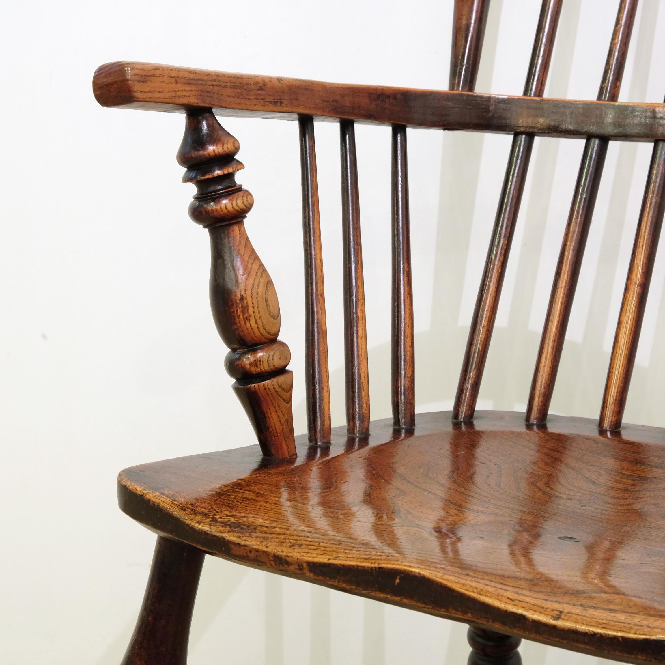 British Mid-19th Century Lincolnshire Stick Back Windsor Chair in Ash and Elm, Original