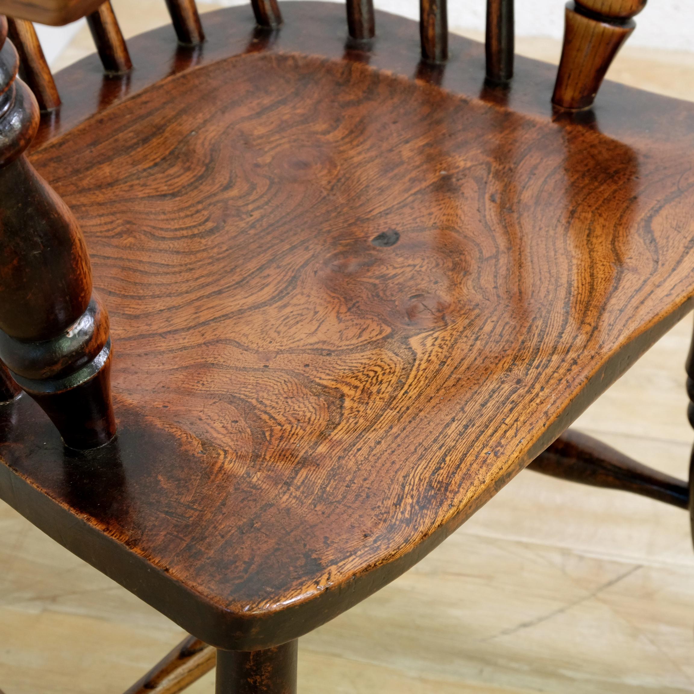 Mid-19th Century Lincolnshire Stick Back Windsor Chair in Ash and Elm, Original In Good Condition In Totnes, GB