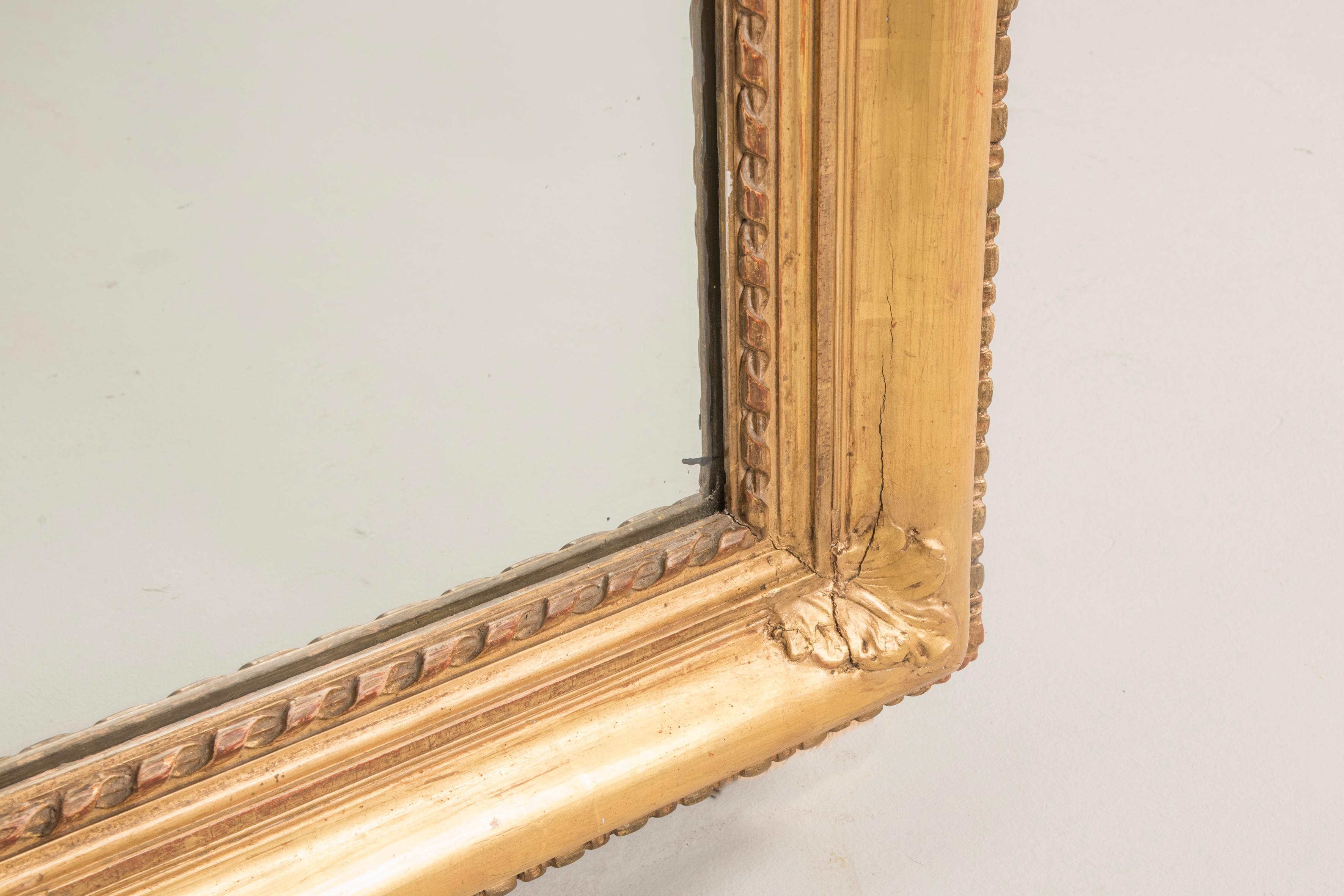 Mid-19th Century Louis Philippe Original Glass Giltwood Golden Frame Mirror 5