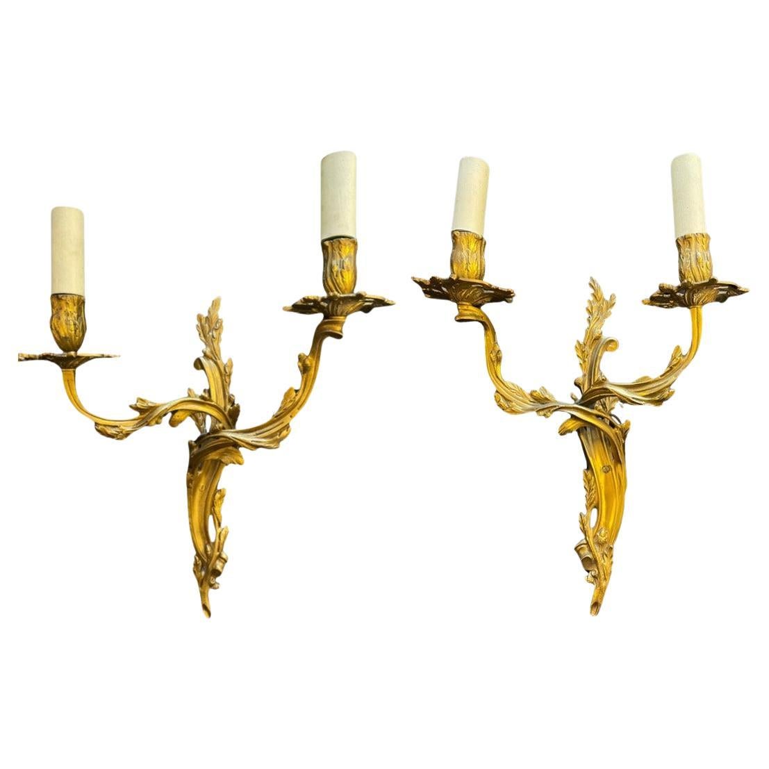 Mid 19th Century Louis XV Style Brass Sconces For Sale