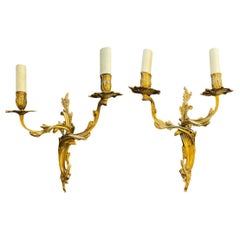Antique Mid 19th Century Louis XV Style Brass Sconces