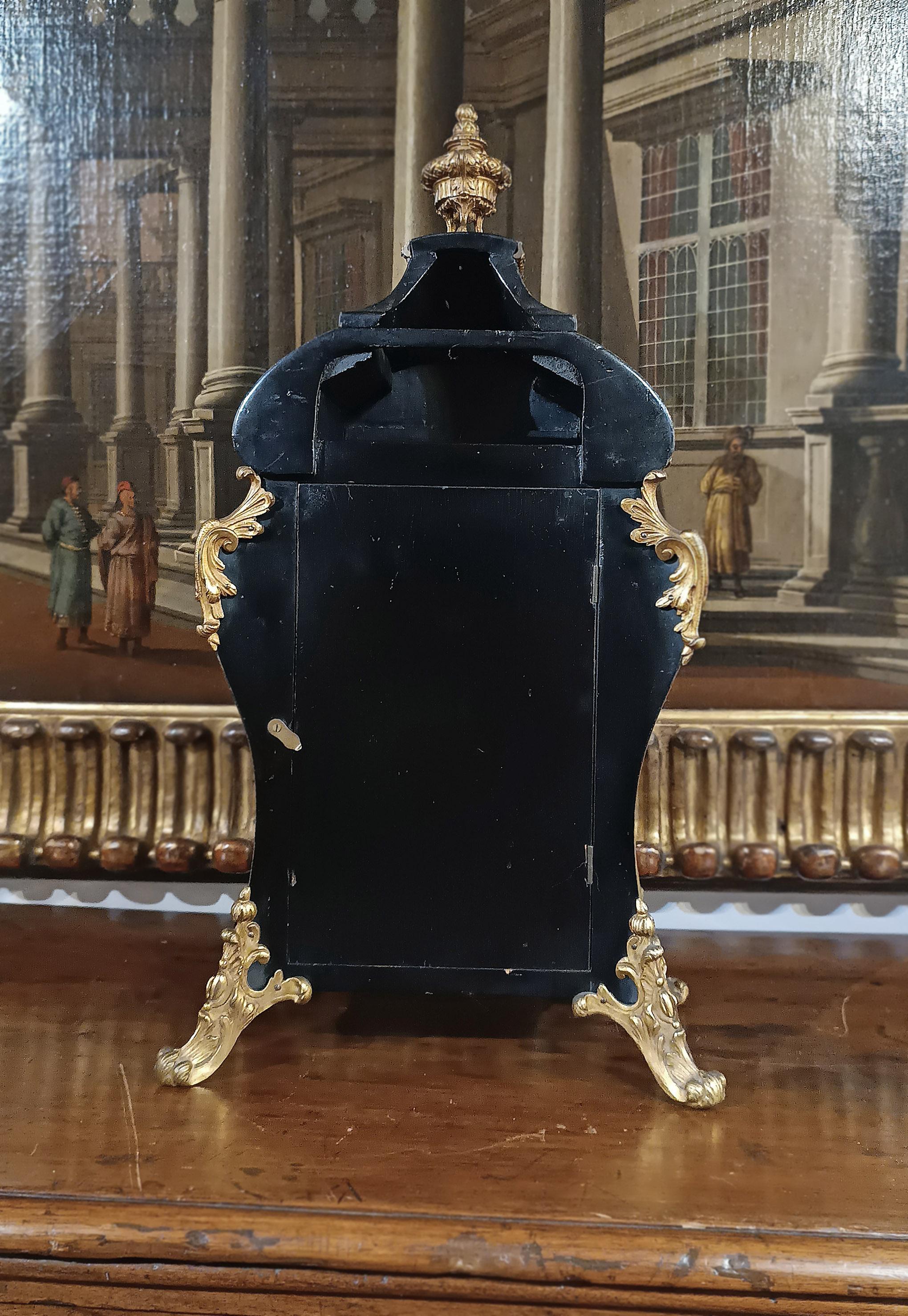 MID-19th CENTURY LOUIS XV STYLE CLOCK IN GILT BRONZE AND INLAYS For Sale 5