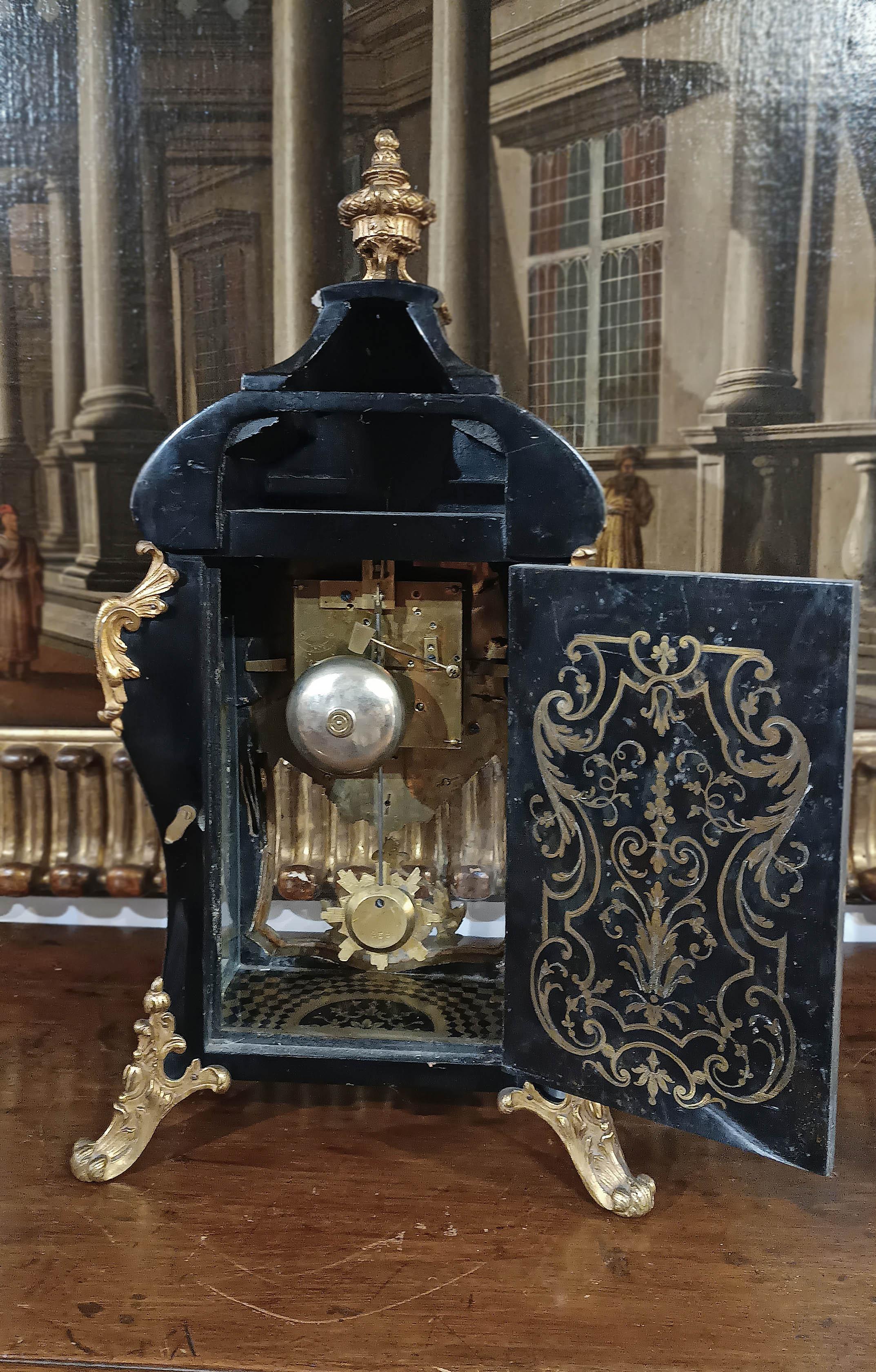 French MID-19th CENTURY LOUIS XV STYLE CLOCK IN GILT BRONZE AND INLAYS For Sale