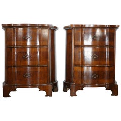 Antique Louis XV Walnut Burl Veneer Serpentine Nightstand, Pair, circa 1840