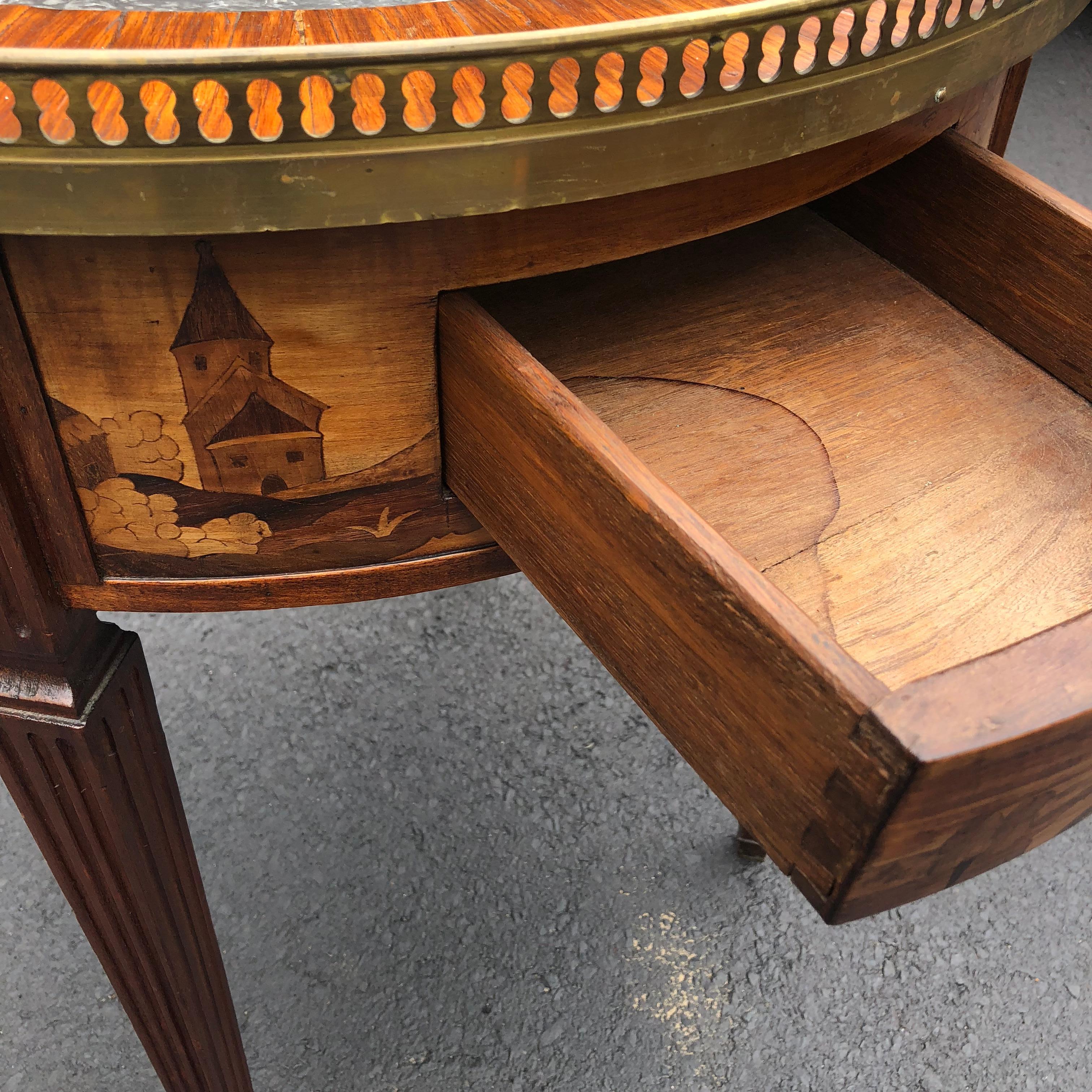 Mid-19th Century Louis XVI French Marquetry Bouillotte Table Black Marple Top For Sale 14