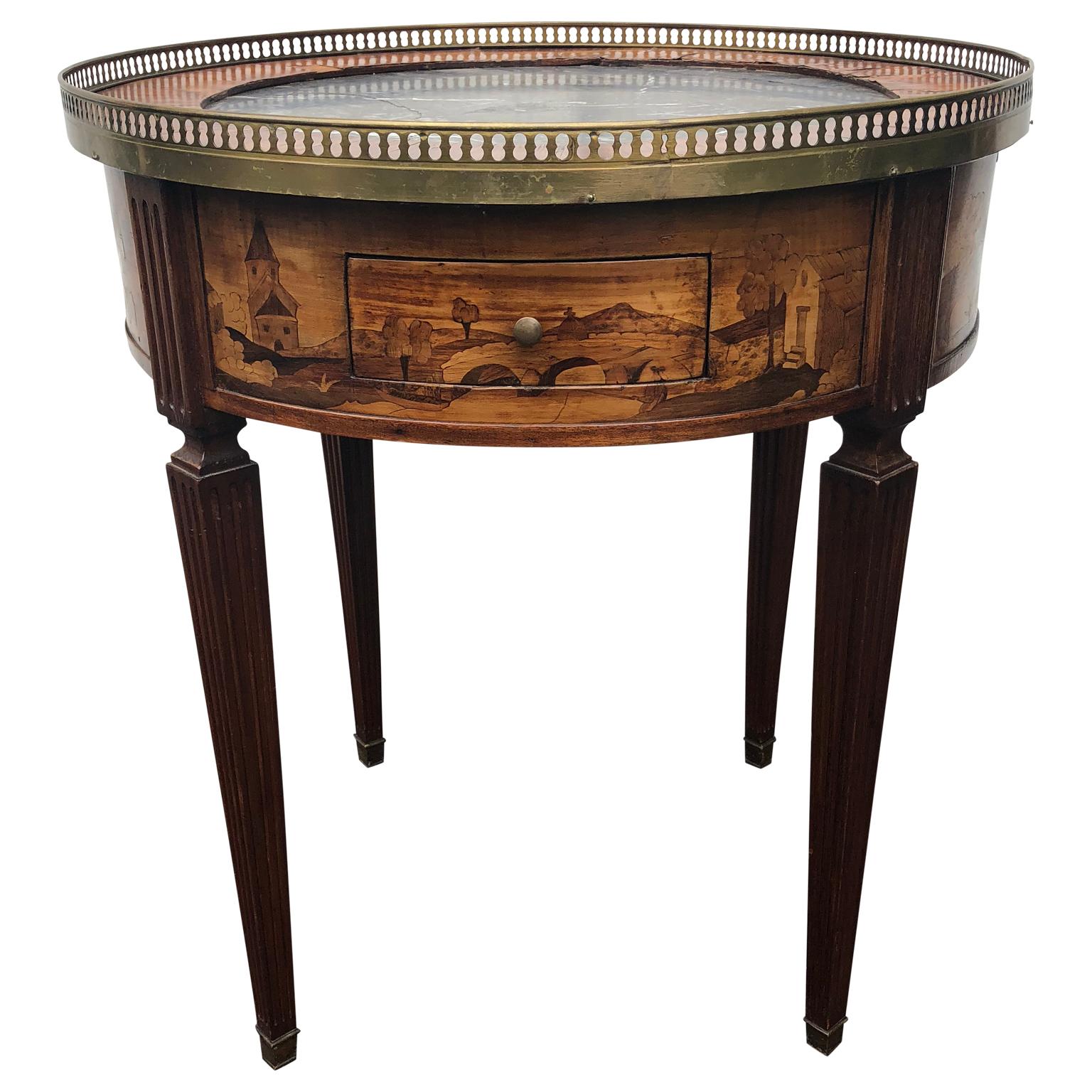 Mid-19th Century Louis XVI French Marquetry Bouillotte Table Black Marple Top In Good Condition For Sale In Haddonfield, NJ