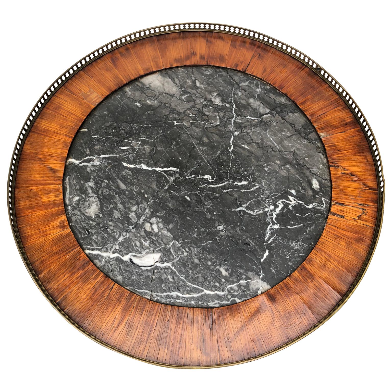 Marble Mid-19th Century Louis XVI French Marquetry Bouillotte Table Black Marple Top For Sale