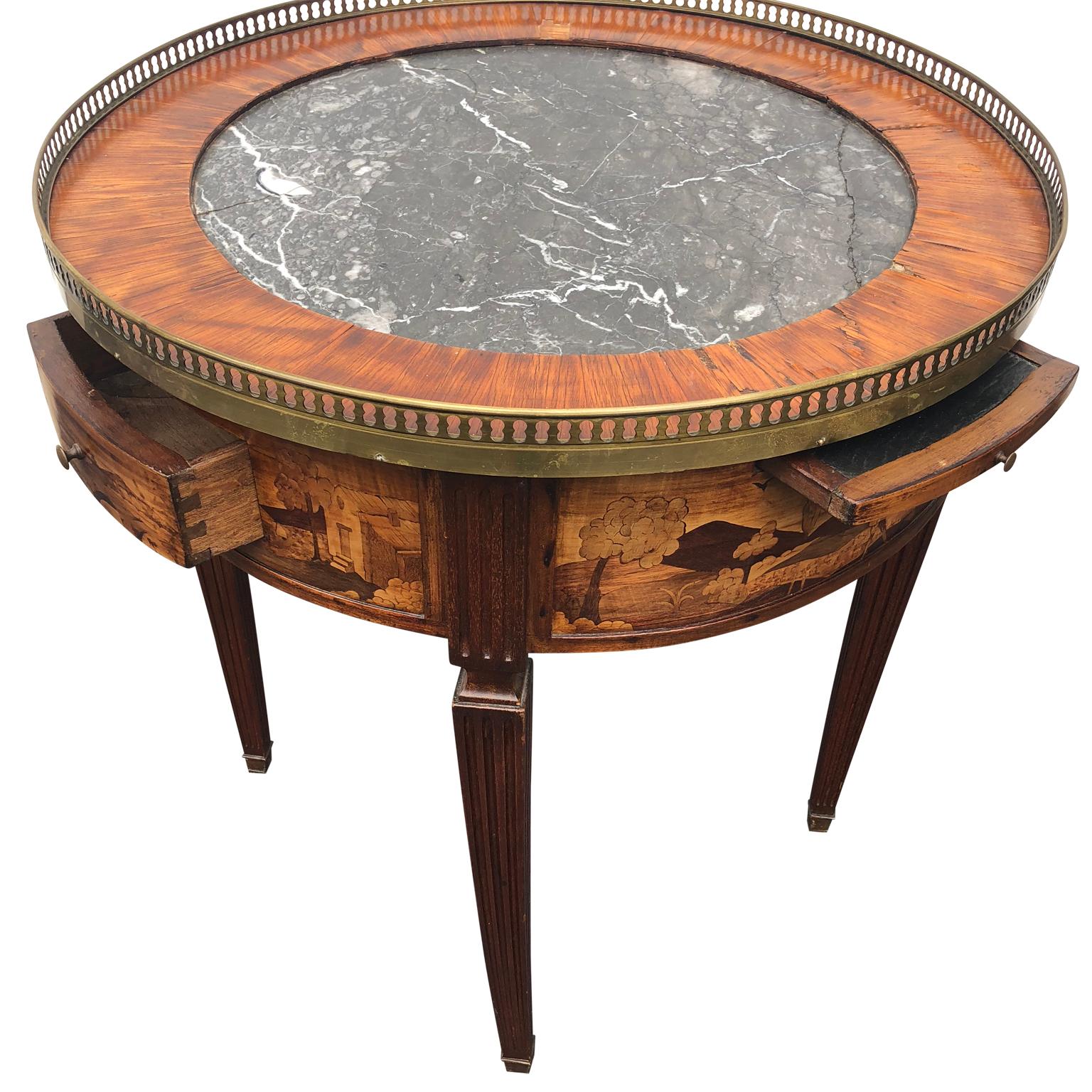 Mid-19th Century Louis XVI French Marquetry Bouillotte Table Black Marple Top For Sale 1