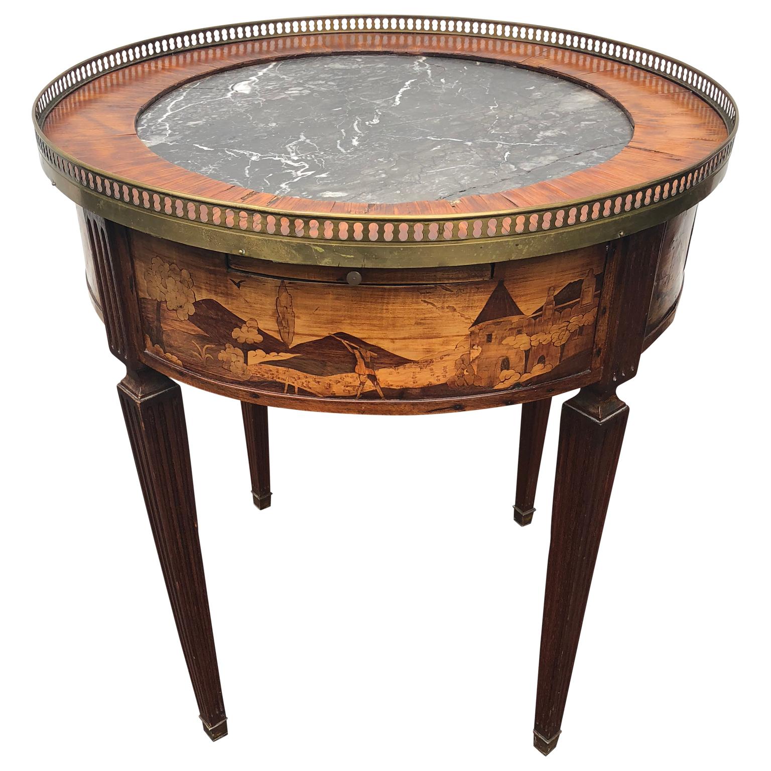 Mid-19th Century Louis XVI French Marquetry Bouillotte Table Black Marple Top For Sale 2